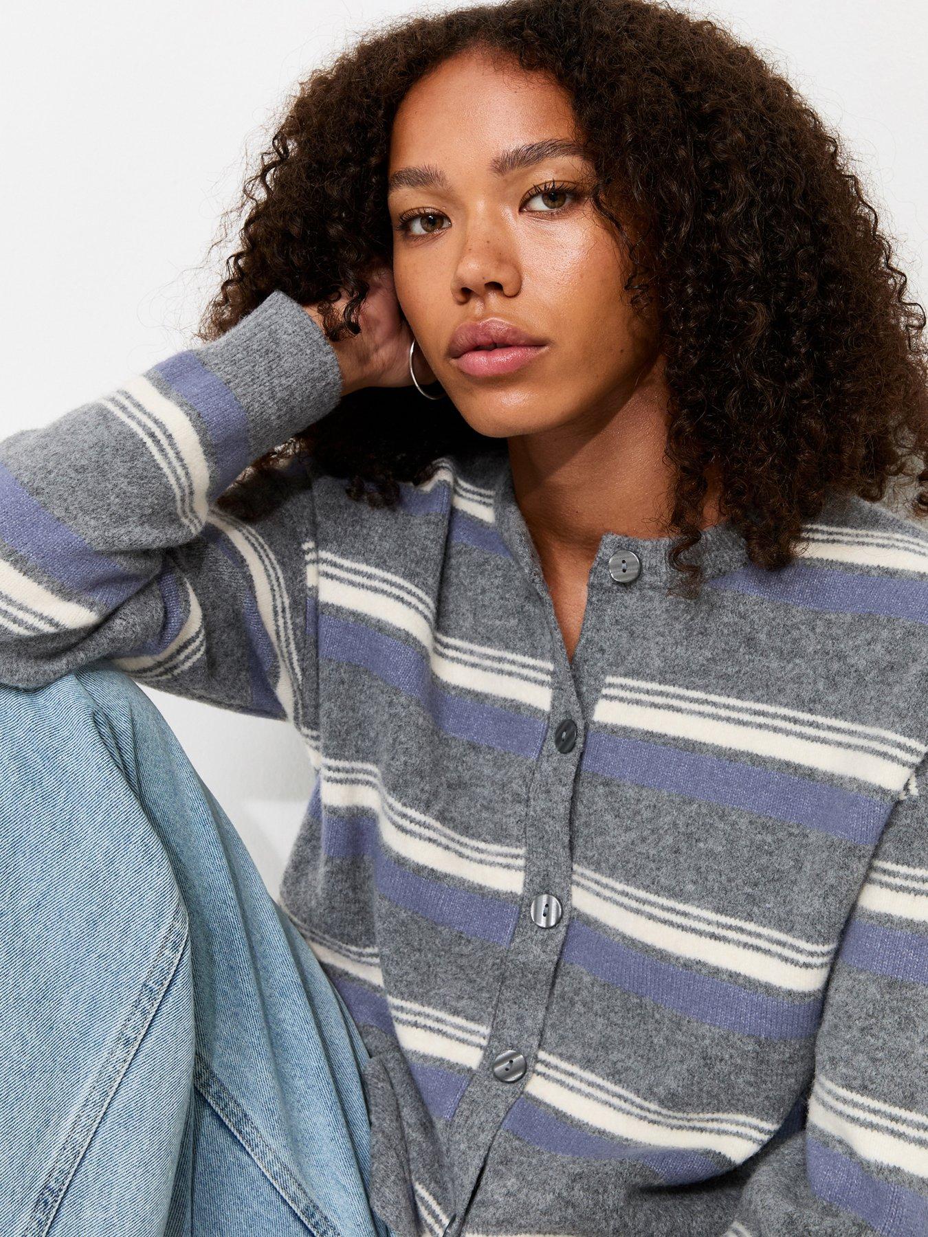 Image 4 of 5 of New Look Blue Knitted Stripe Cardigan