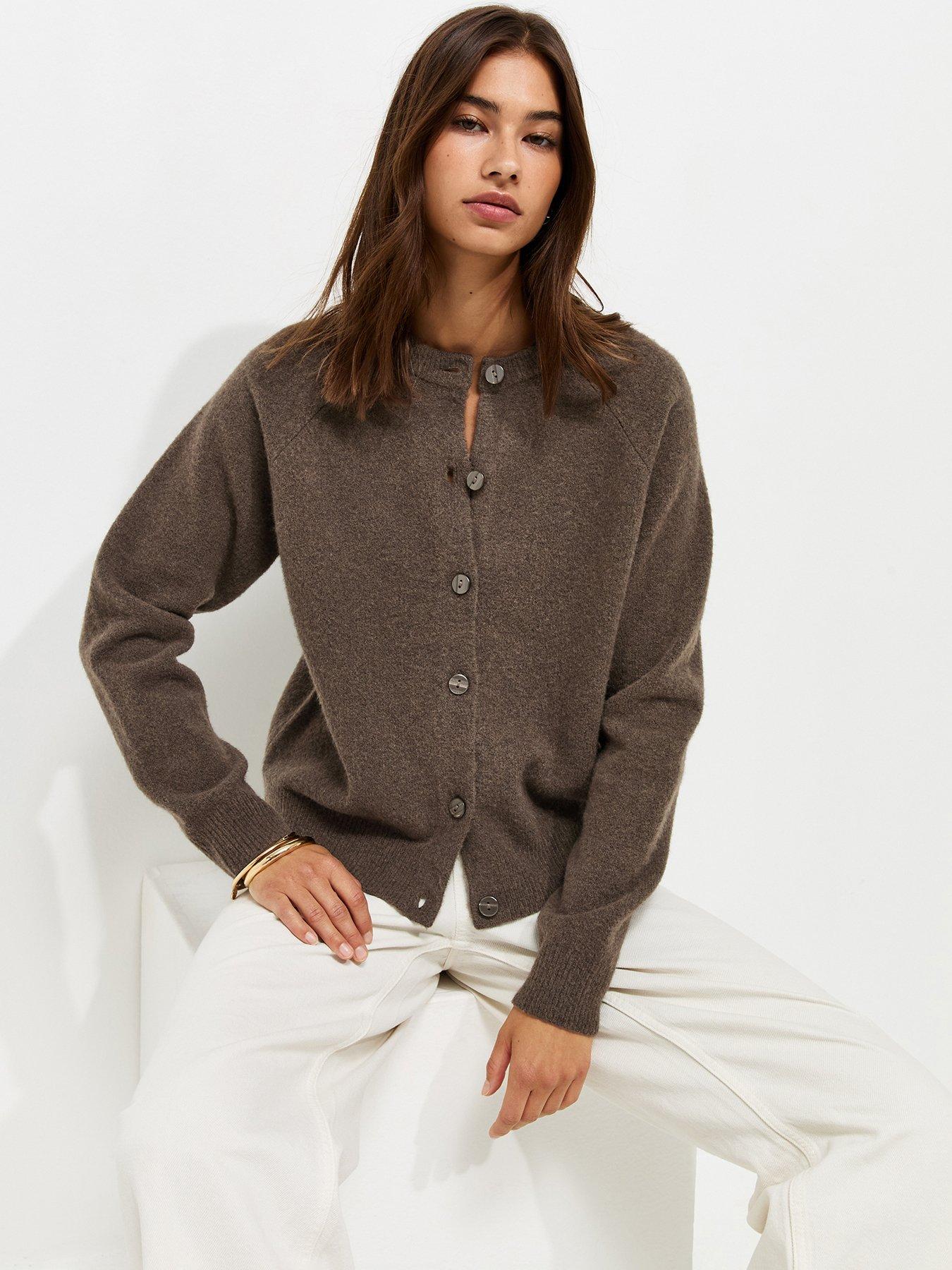 Image 1 of 5 of New Look Knitted Meet The Jean Raglan Cardigan - Brown
