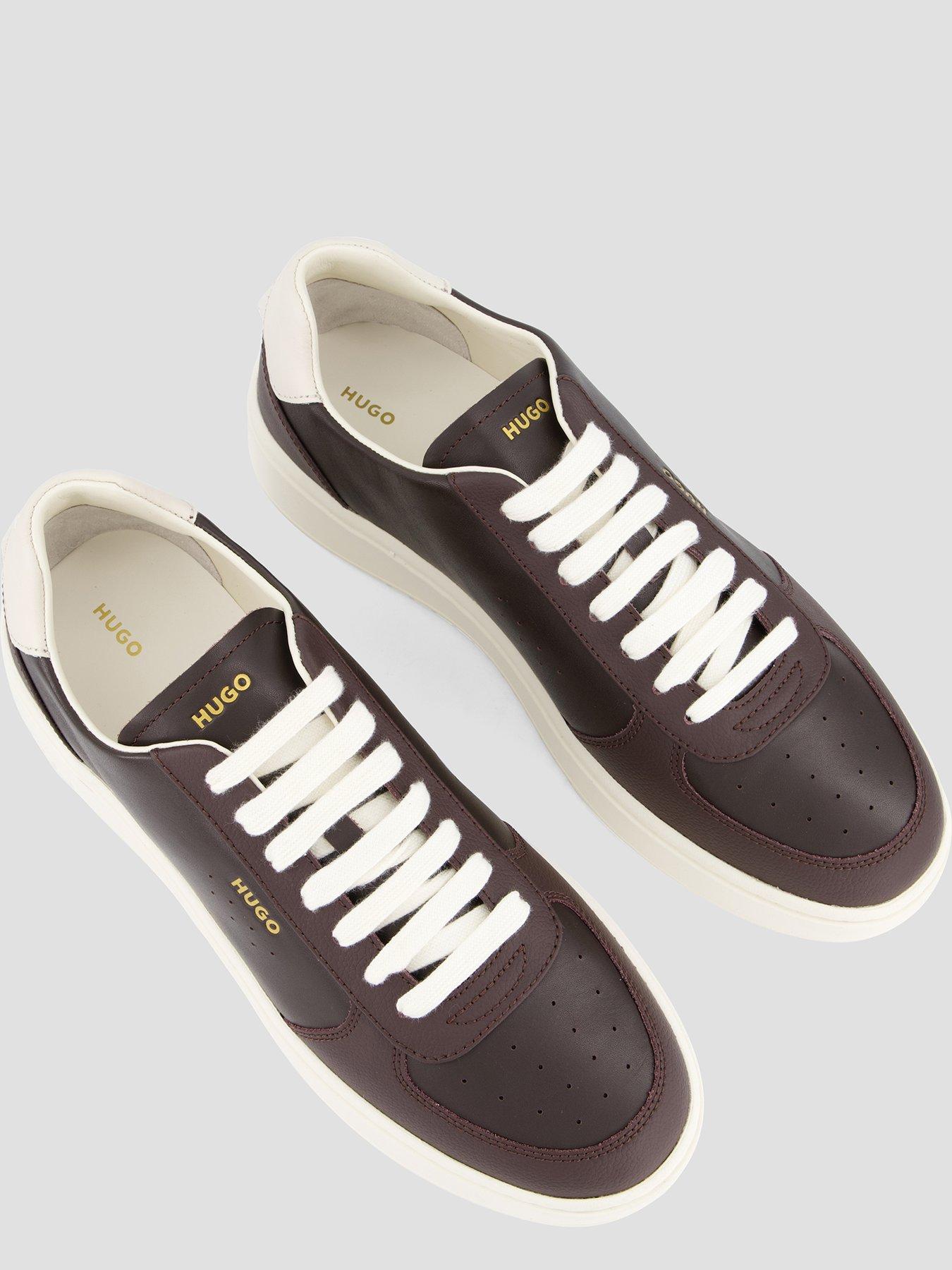 Image 3 of 7 of HUGO Mens Neston Leather Cupsole Lace-Up Trainers - Brown