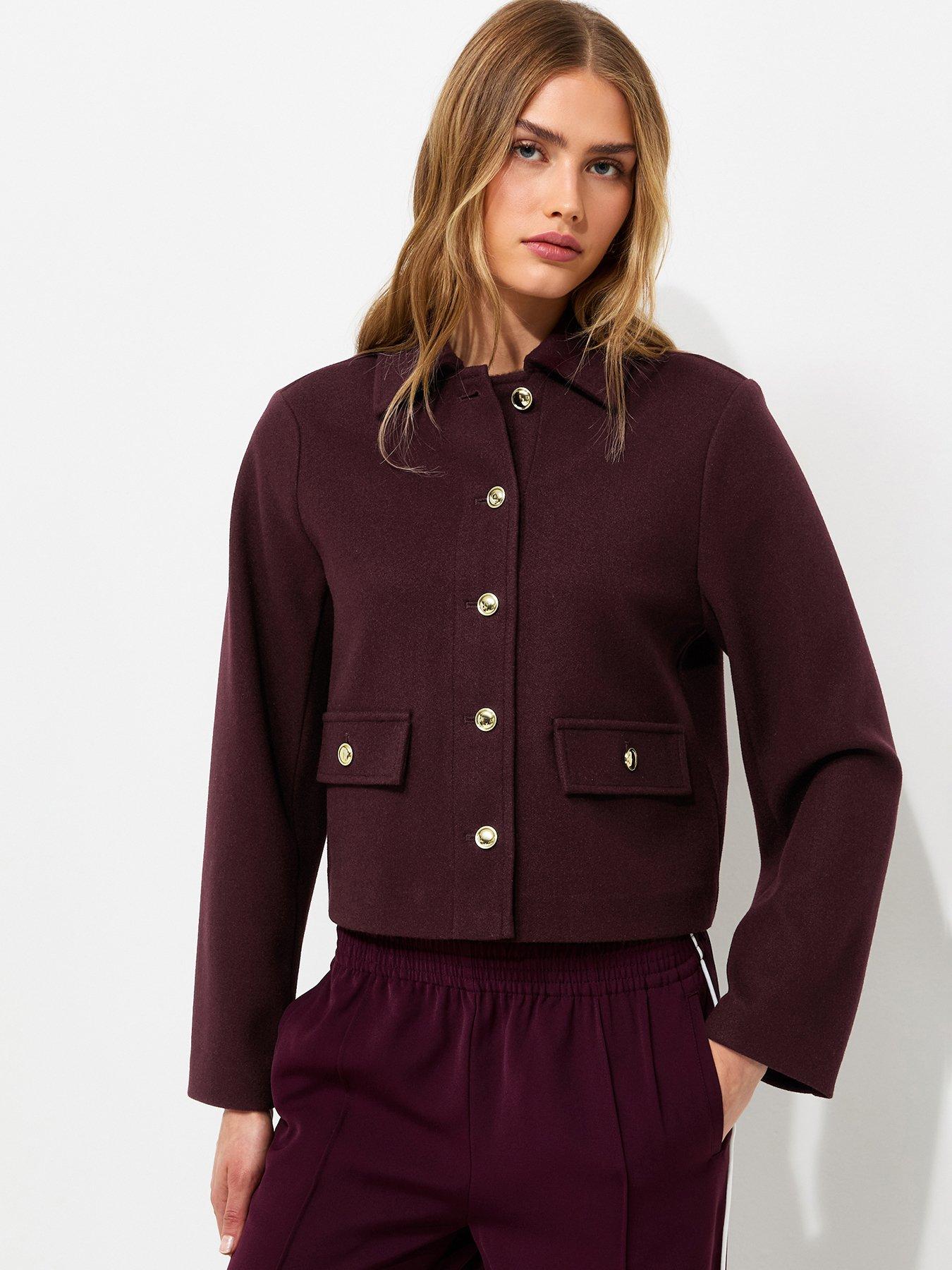 Image 1 of 5 of New Look Button Front Collared Shacket - Burgundy