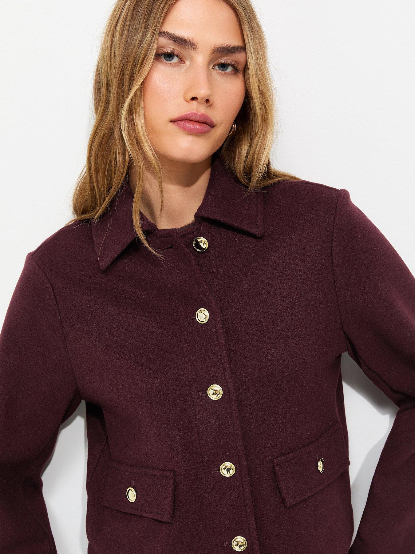 Image 4 of 5 of New Look Button Front Collared Shacket - Burgundy