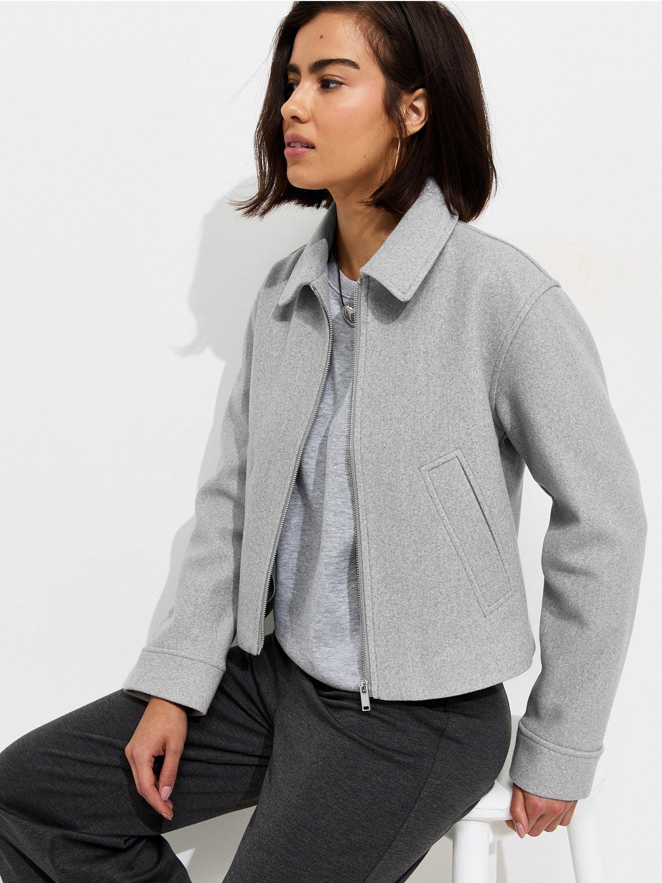 Image 1 of 5 of New Look Felt Zip Through Shacket - &nbsp;Grey