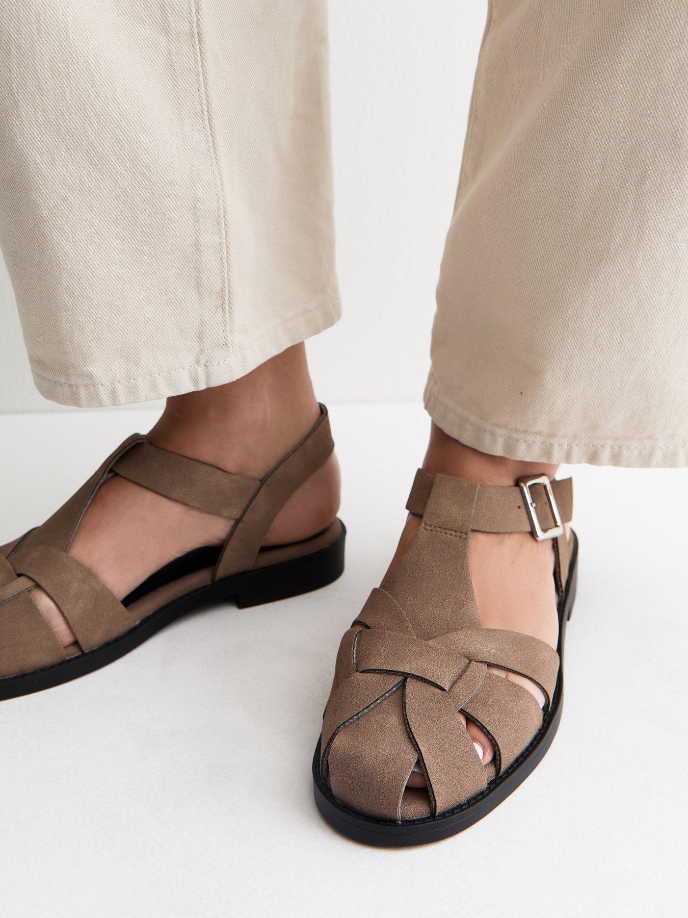 Image 1 of 5 of New Look Faux Suede Gladiator Strap Flat Sandals - Light Brown