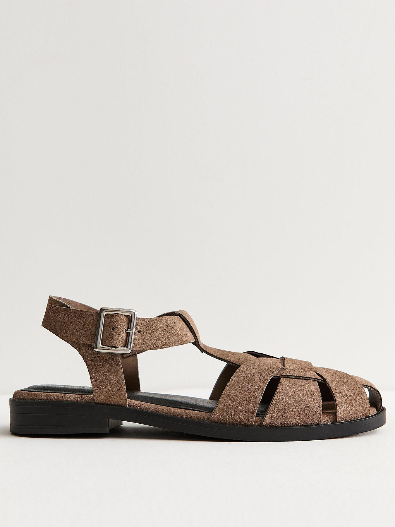 Image 2 of 5 of New Look Faux Suede Gladiator Strap Flat Sandals - Light Brown