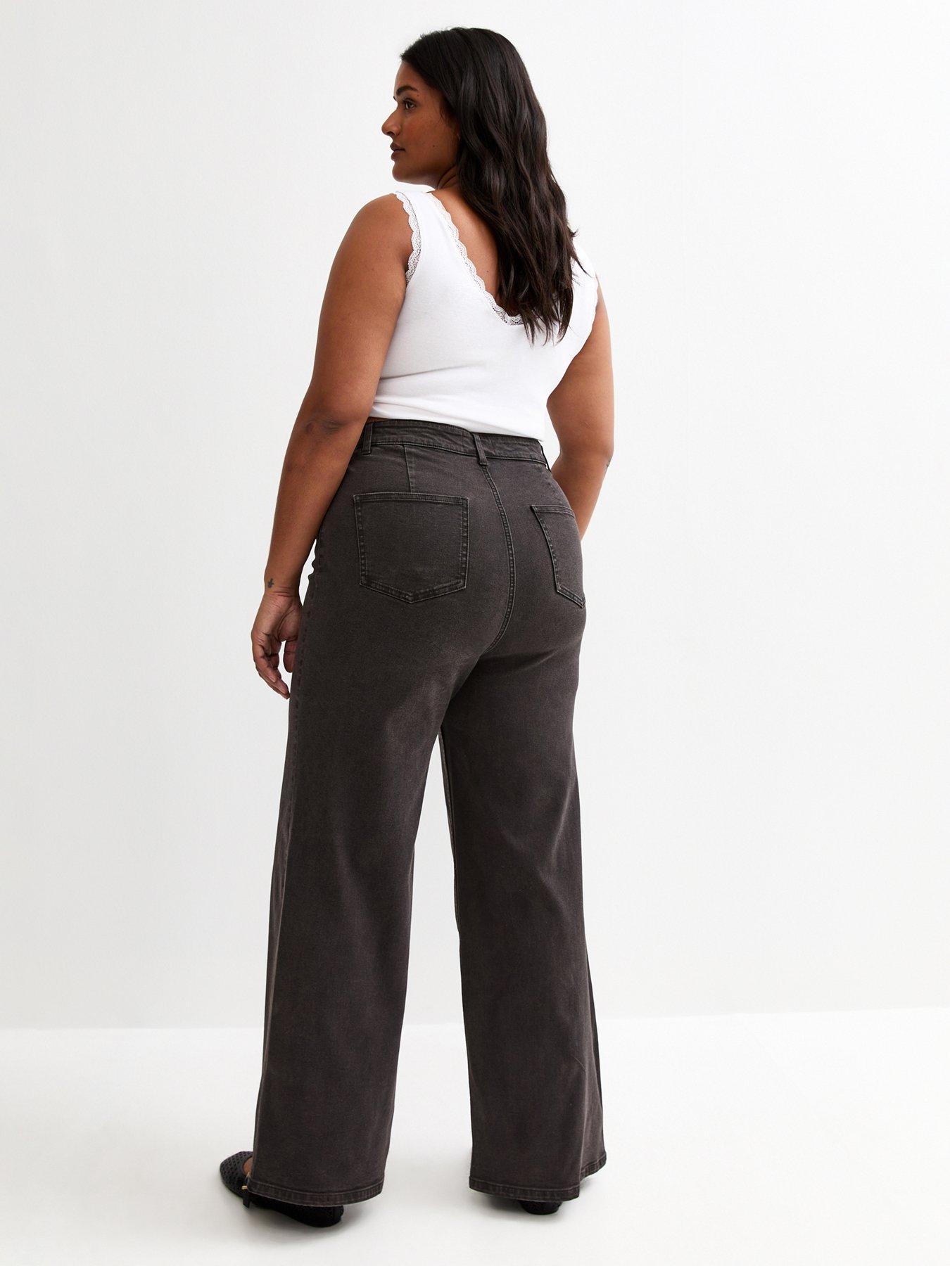 Image 2 of 5 of New Look High Waist Stretch Denim Wide Leg Jeans - Black
