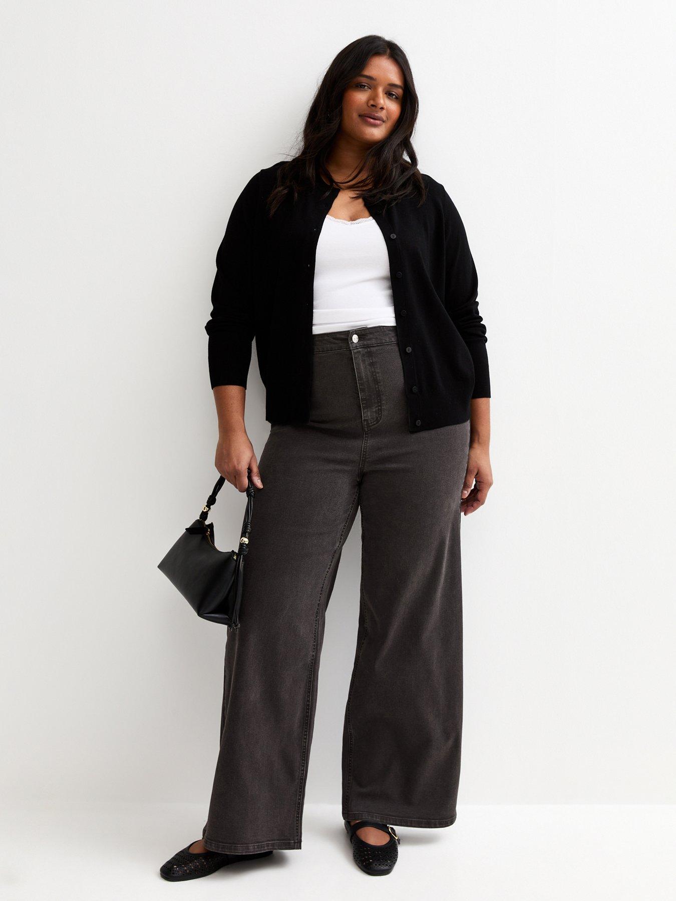 Image 3 of 5 of New Look High Waist Stretch Denim Wide Leg Jeans - Black