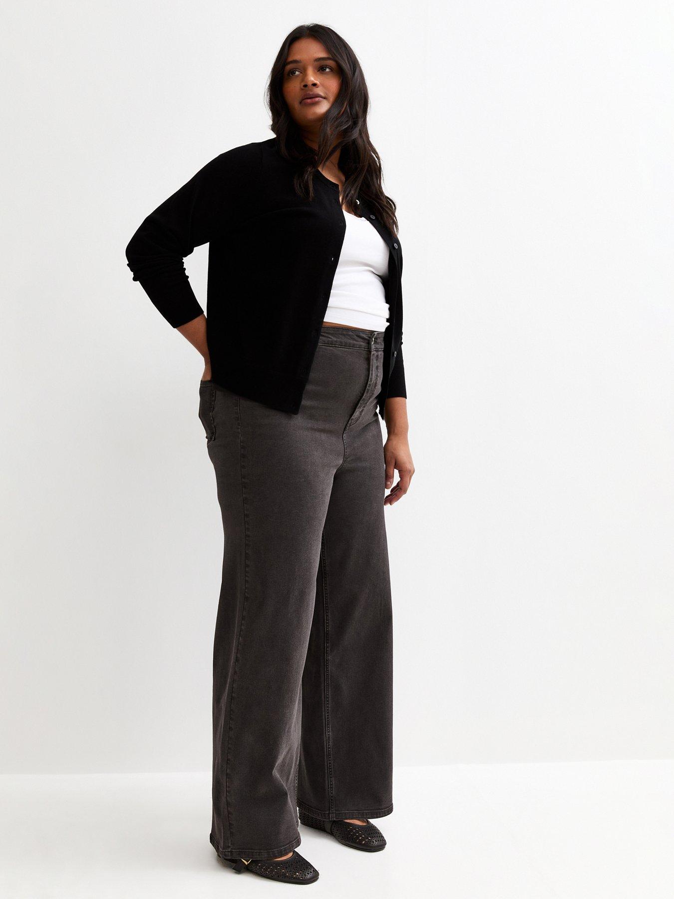 Image 4 of 5 of New Look High Waist Stretch Denim Wide Leg Jeans - Black