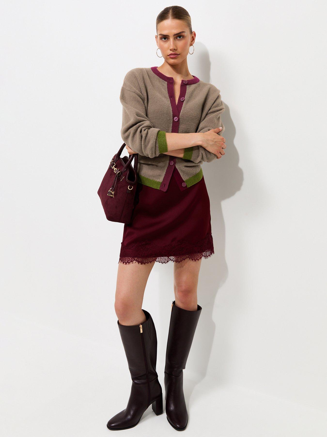 Image 3 of 6 of New Look Knitted Colour Block Trim Cardigan - Brown