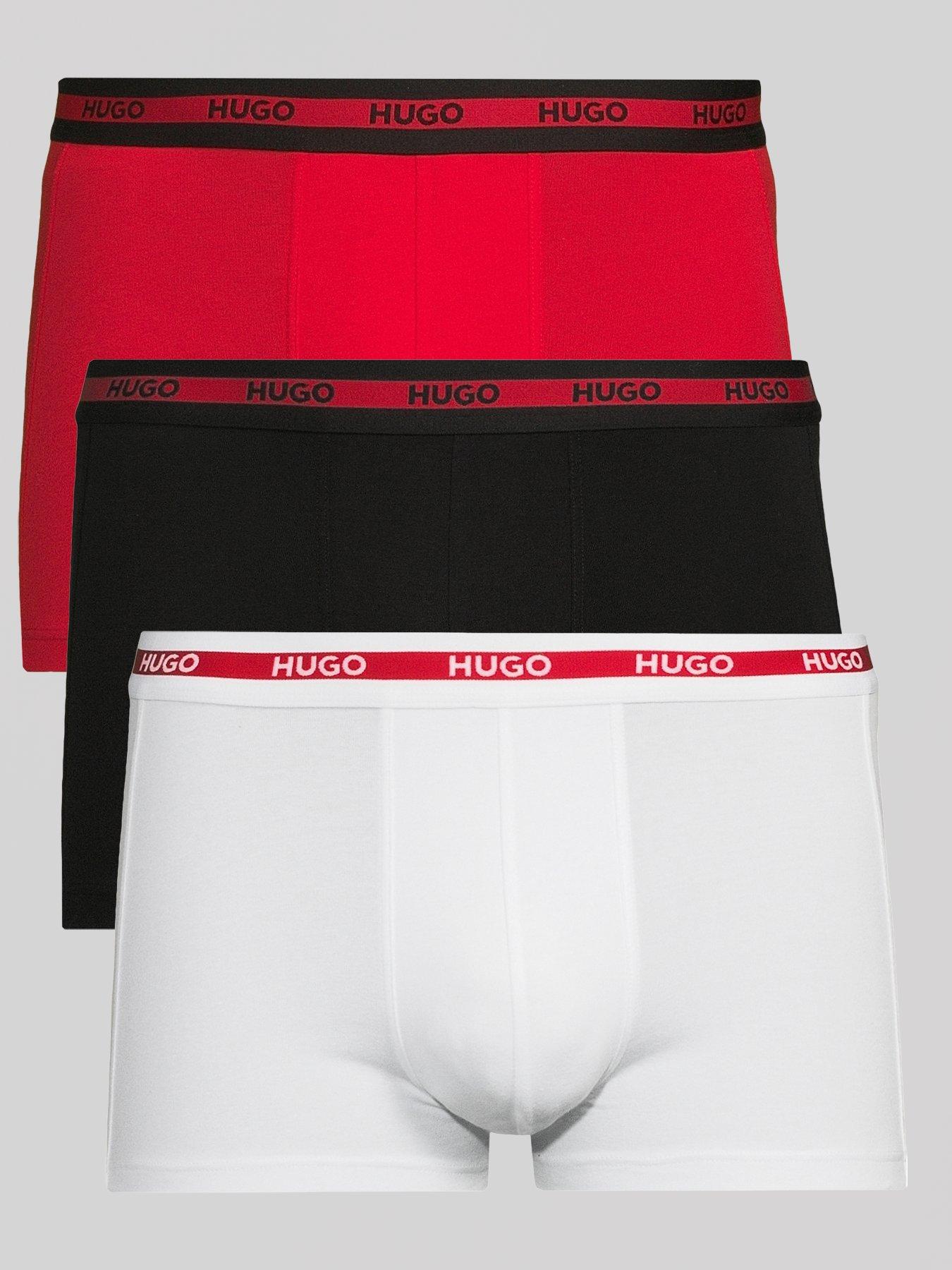 Image 1 of 3 of HUGO Mens Bodywear Triplet 3 Pack Logo Waistband Stretch Trunks - Black/Red/White