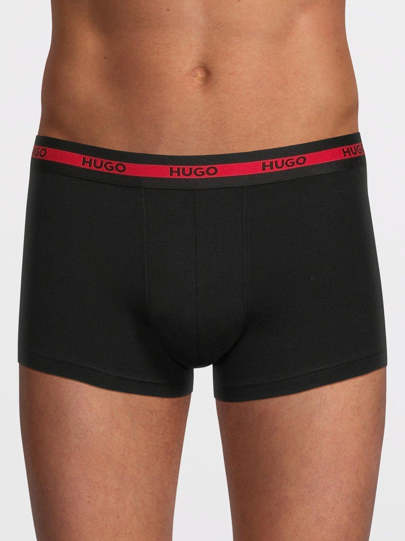 Image 2 of 3 of HUGO Mens Bodywear Triplet 3 Pack Logo Waistband Stretch Trunks - Black/Red/White