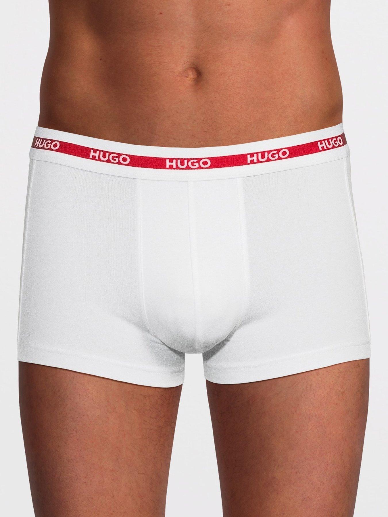 Image 2 of 3 of HUGO Mens 3 Pack Close Fit Logo Waistband Trunks - Black/White/Red