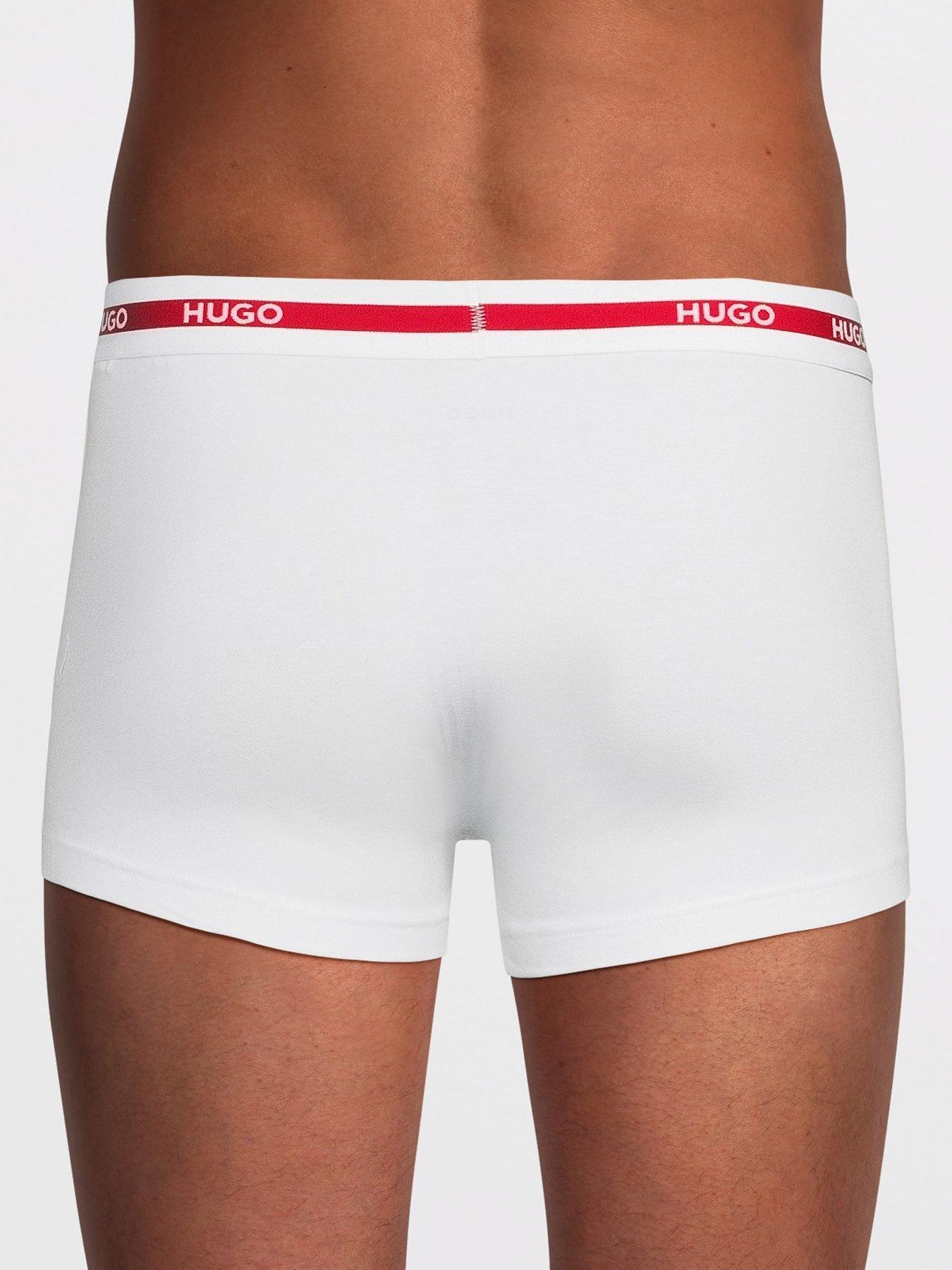 Image 3 of 3 of HUGO Mens 3 Pack Close Fit Logo Waistband Trunks - Black/White/Red