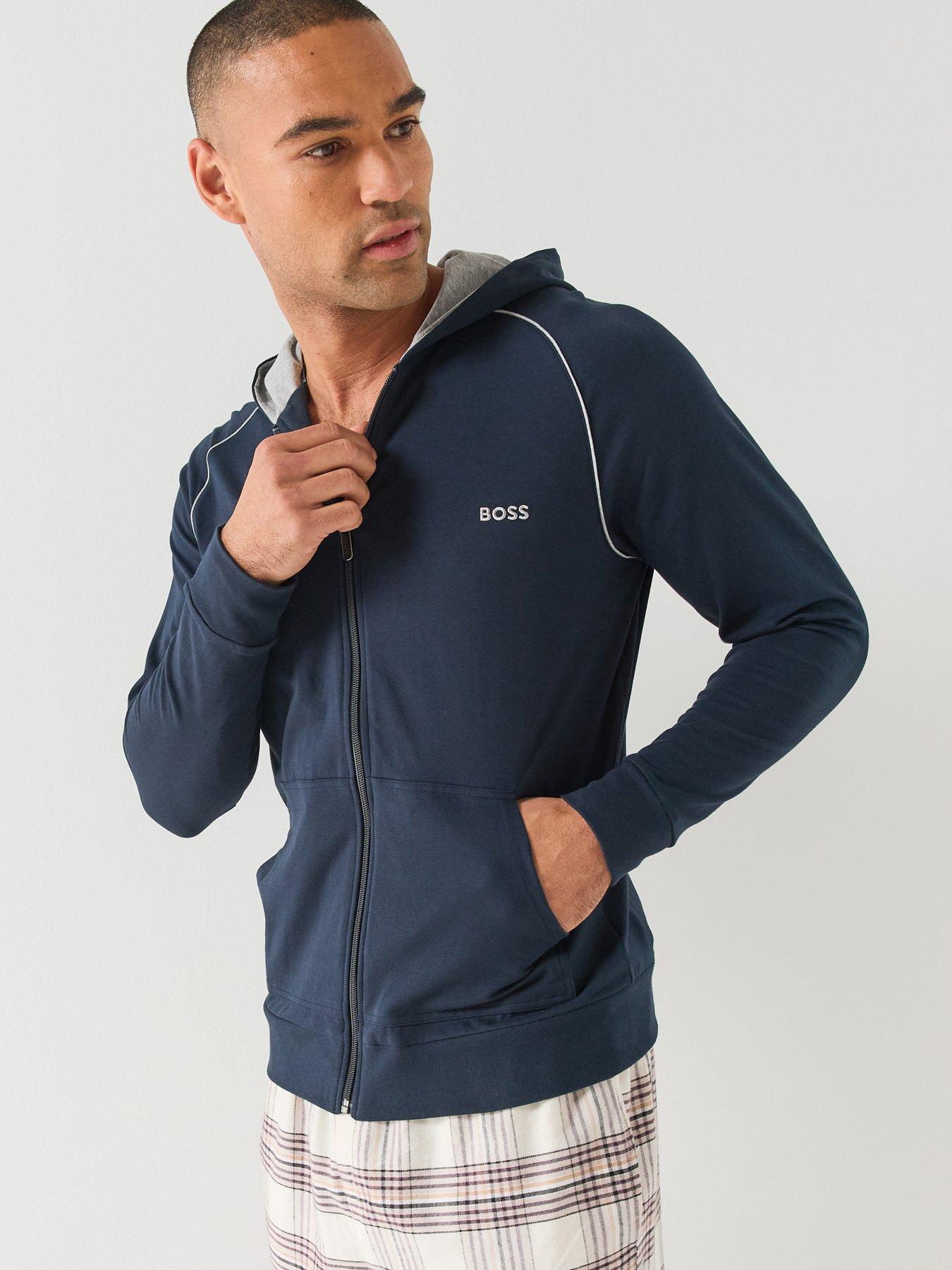 Image 1 of 5 of BOSS Mens Mix &amp; Match Zip-Through Loungewear Hoodie - Navy