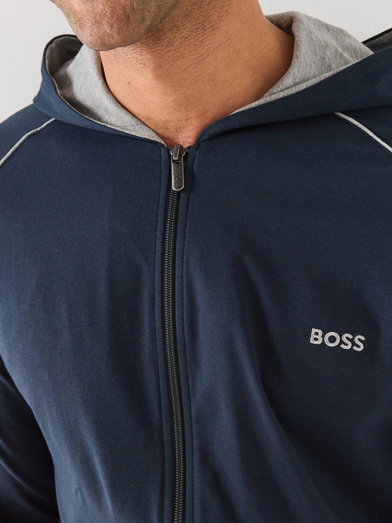 Image 4 of 5 of BOSS Mens Mix &amp; Match Zip-Through Loungewear Hoodie - Navy