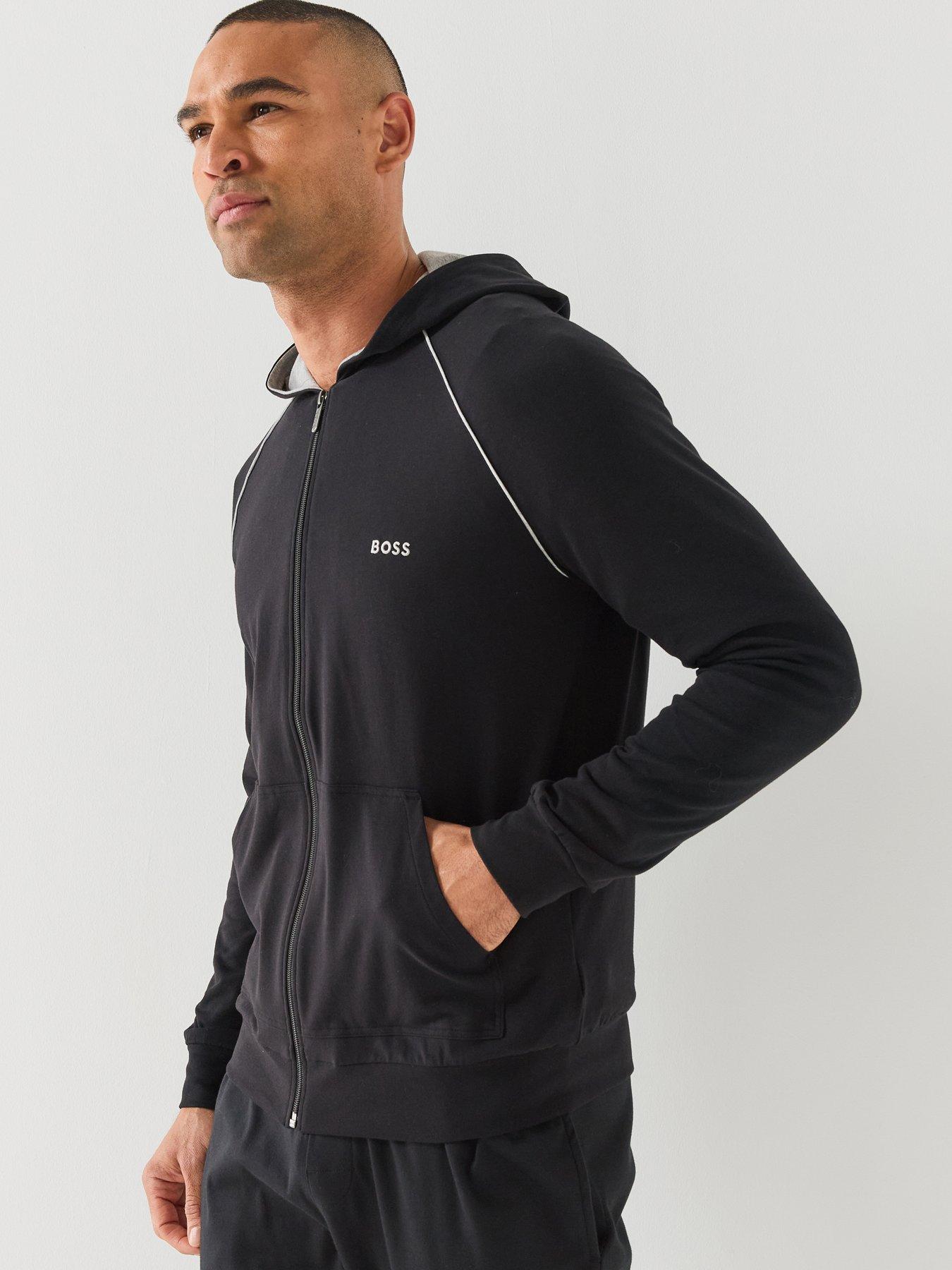 Image 1 of 6 of BOSS Mens Mix &amp; Match Zip-Through Loungewear Hoodie - Black