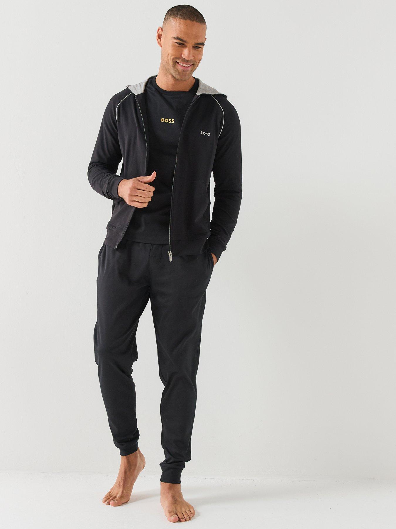 Image 3 of 6 of BOSS Mens Mix &amp; Match Zip-Through Loungewear Hoodie - Black