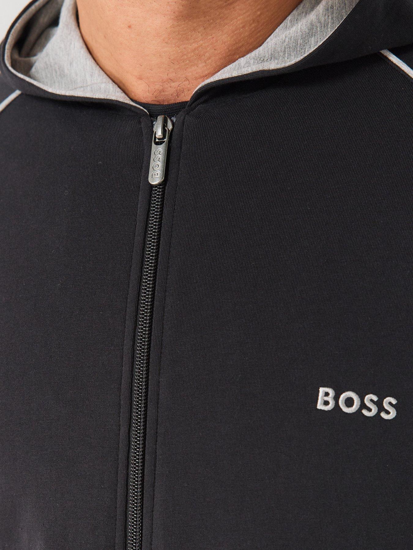 Image 4 of 6 of BOSS Mens Mix &amp; Match Zip-Through Loungewear Hoodie - Black