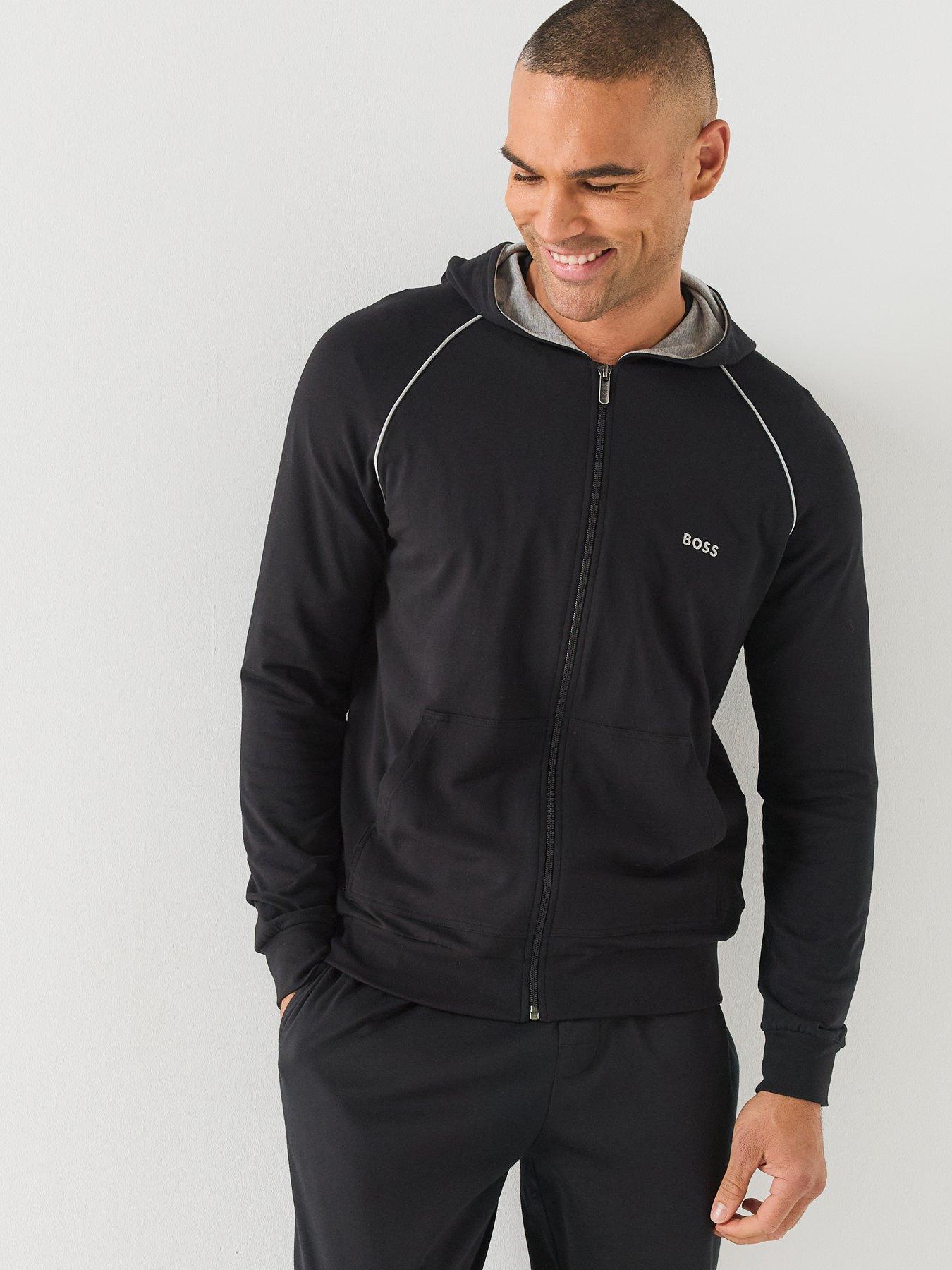 Image 6 of 6 of BOSS Mens Mix &amp; Match Zip-Through Loungewear Hoodie - Black