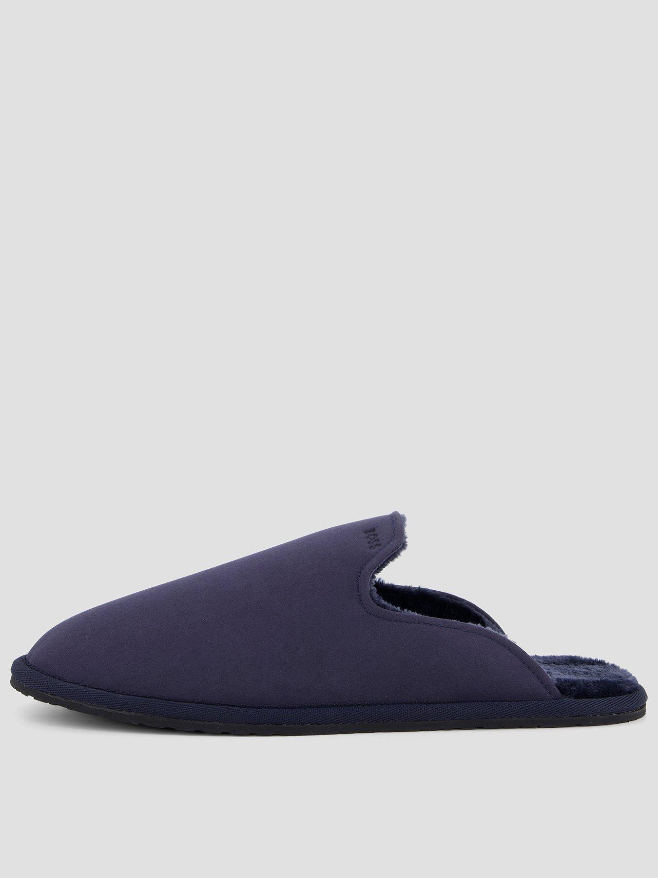 Image 1 of 7 of BOSS Mens Shearling&nbsp;Slippers with Logo - Blue