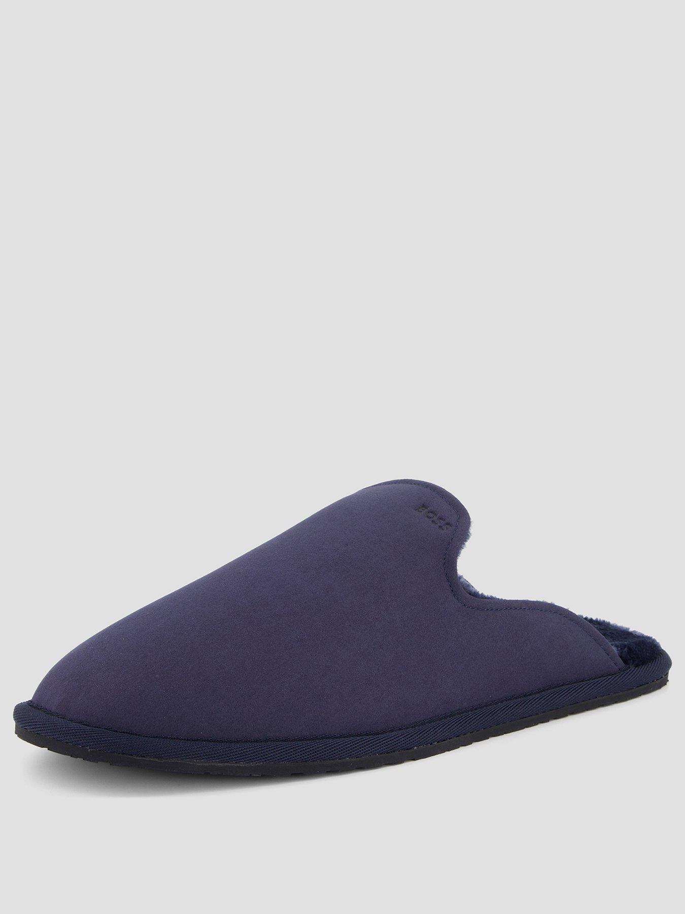 Image 2 of 7 of BOSS Mens Shearling&nbsp;Slippers with Logo - Blue