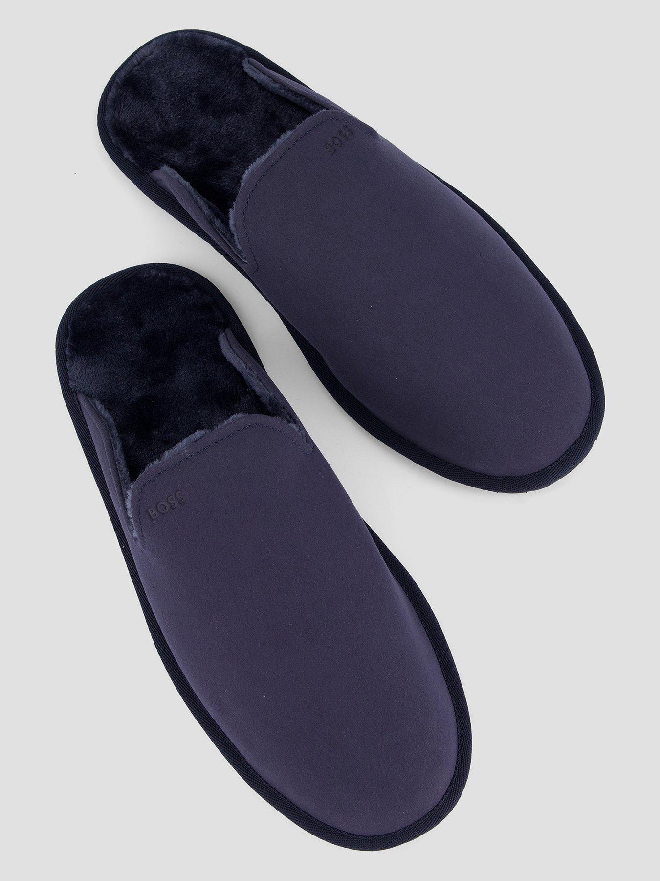 Image 3 of 7 of BOSS Mens Shearling&nbsp;Slippers with Logo - Blue