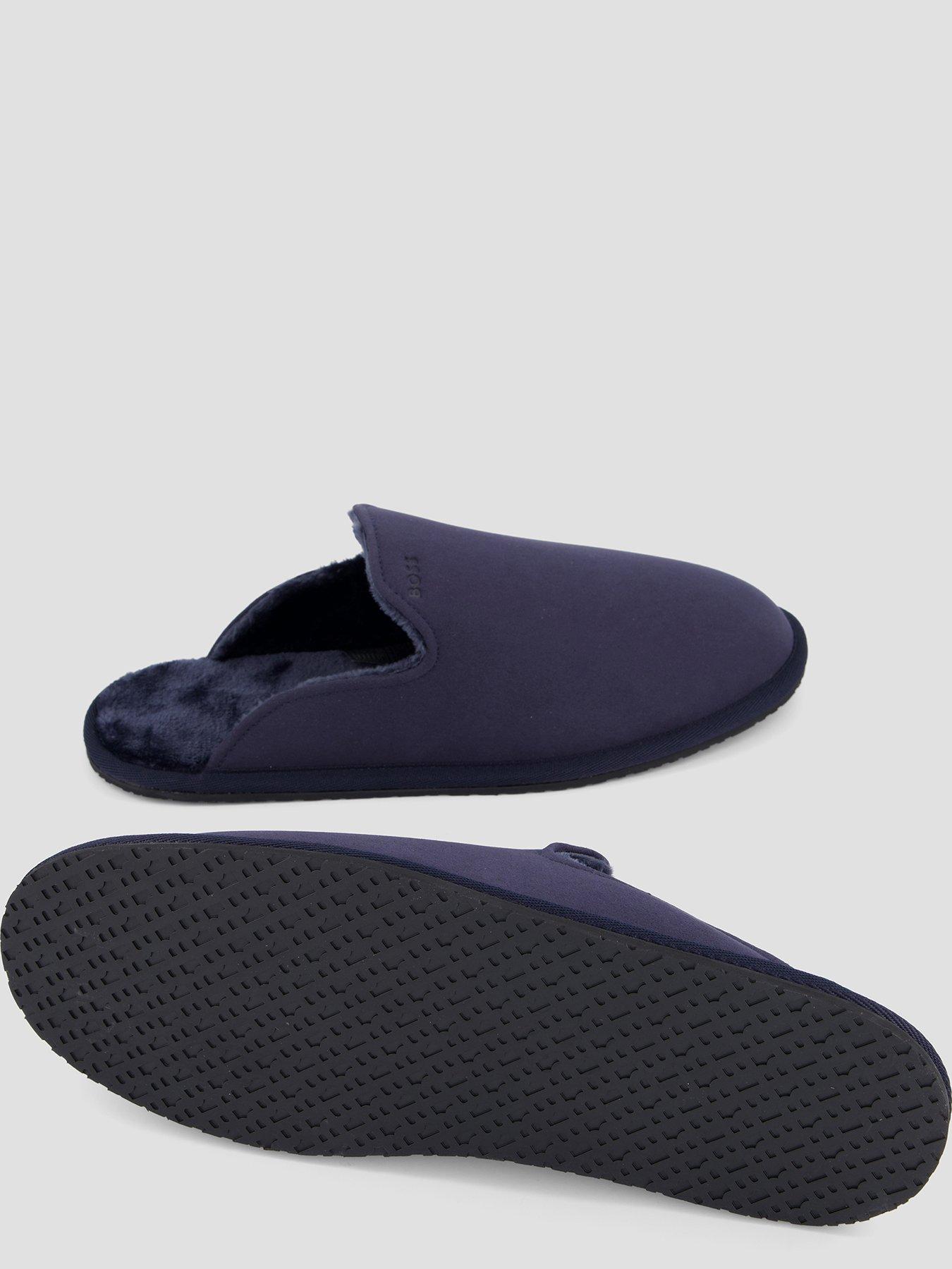 Image 4 of 7 of BOSS Mens Shearling&nbsp;Slippers with Logo - Blue