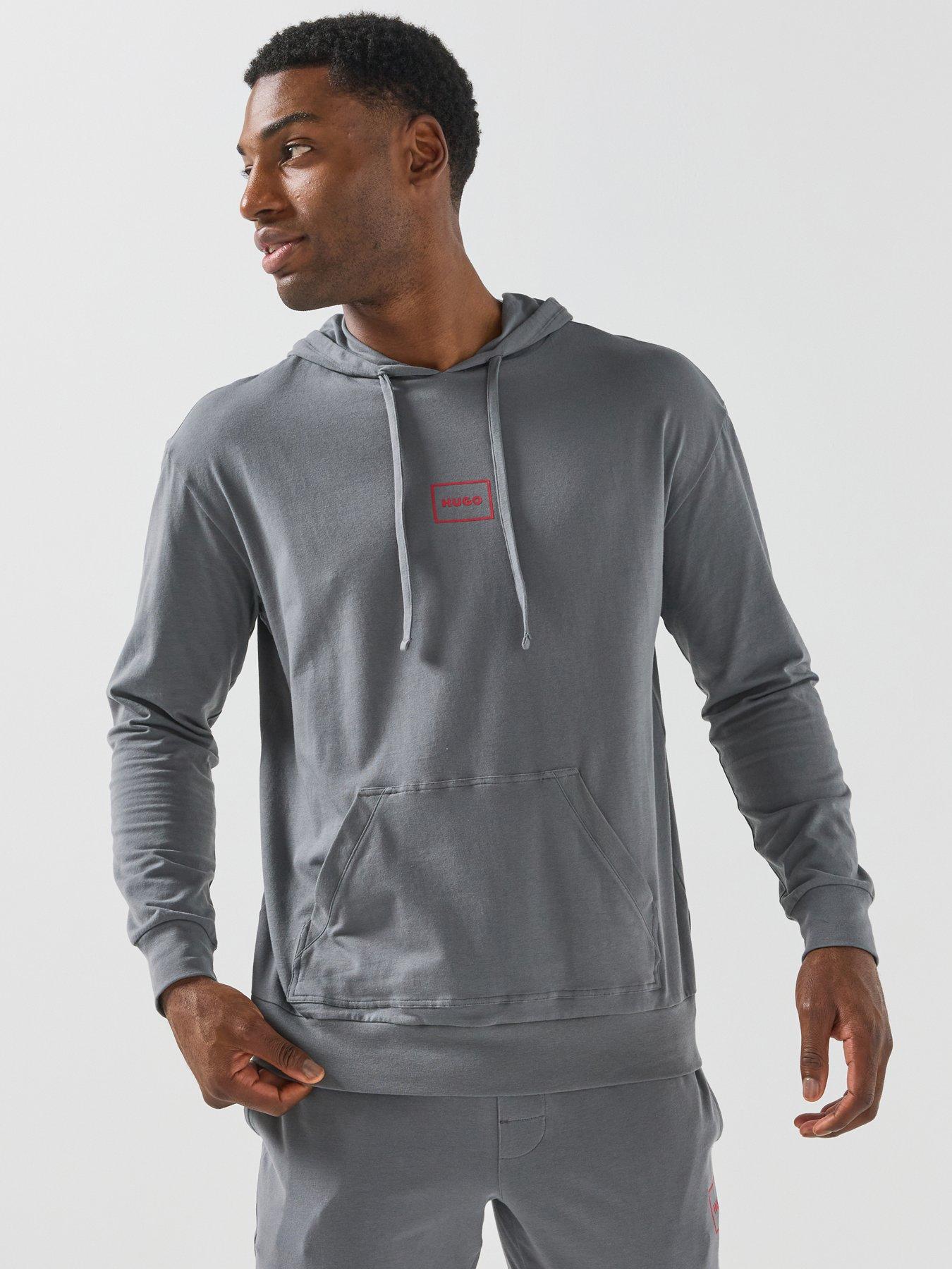 Image 1 of 5 of HUGO Mens Relaxed Fit Stretch Jersey Hoodie - Grey