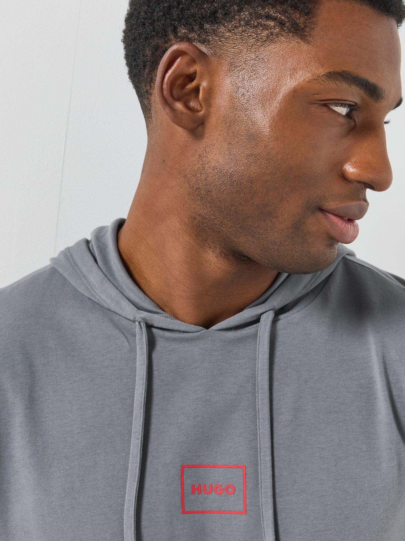 Image 4 of 5 of HUGO Mens Relaxed Fit Stretch Jersey Hoodie - Grey