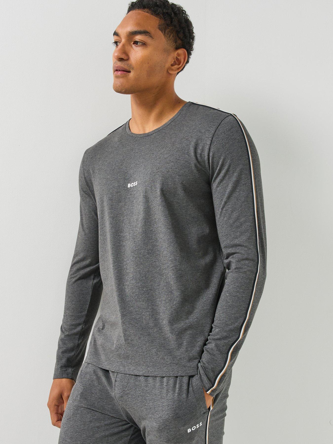 BOSS Unique Global Stripe Taped Loungewear Long Sleeve T-shirt - Grey