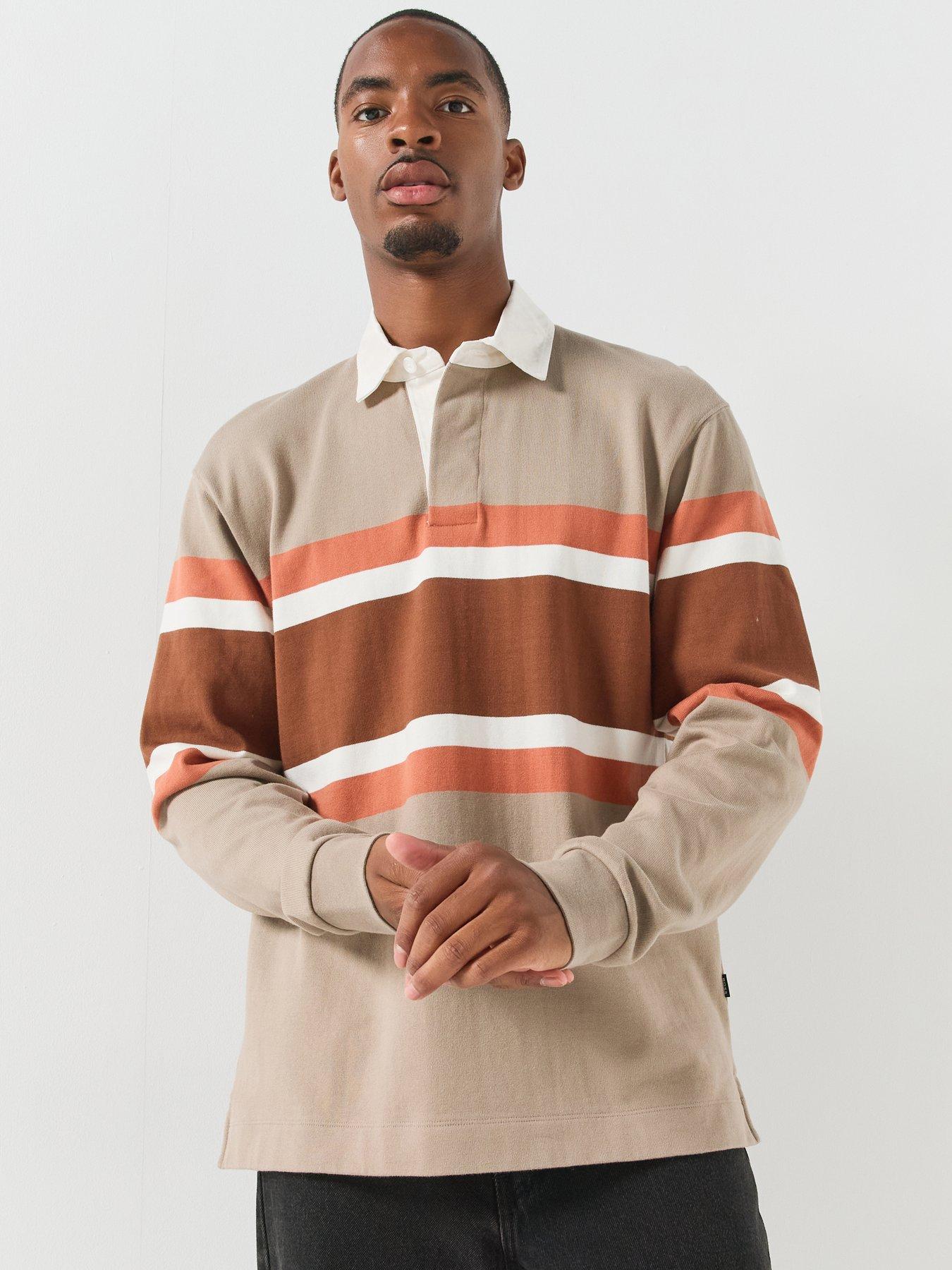BOSS Men's Rugby Stripe Long Sleeve Polo Shirt - Light Brown