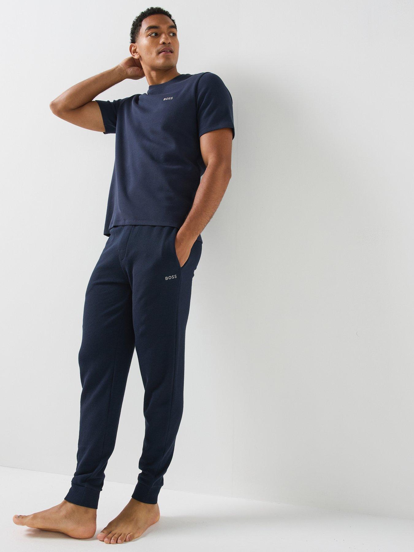 Image 3 of 5 of BOSS Waffle Cuffed Loungewear Pants - Navy