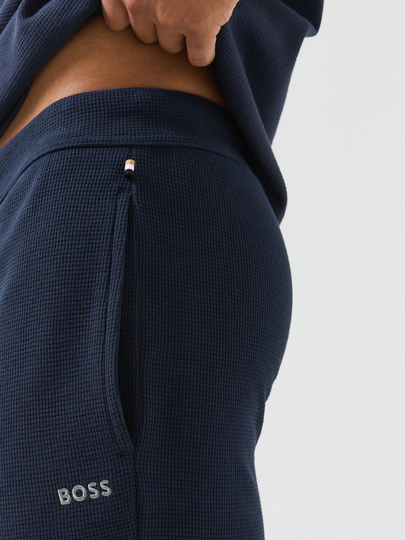 Image 4 of 5 of BOSS Waffle Cuffed Loungewear Pants - Navy