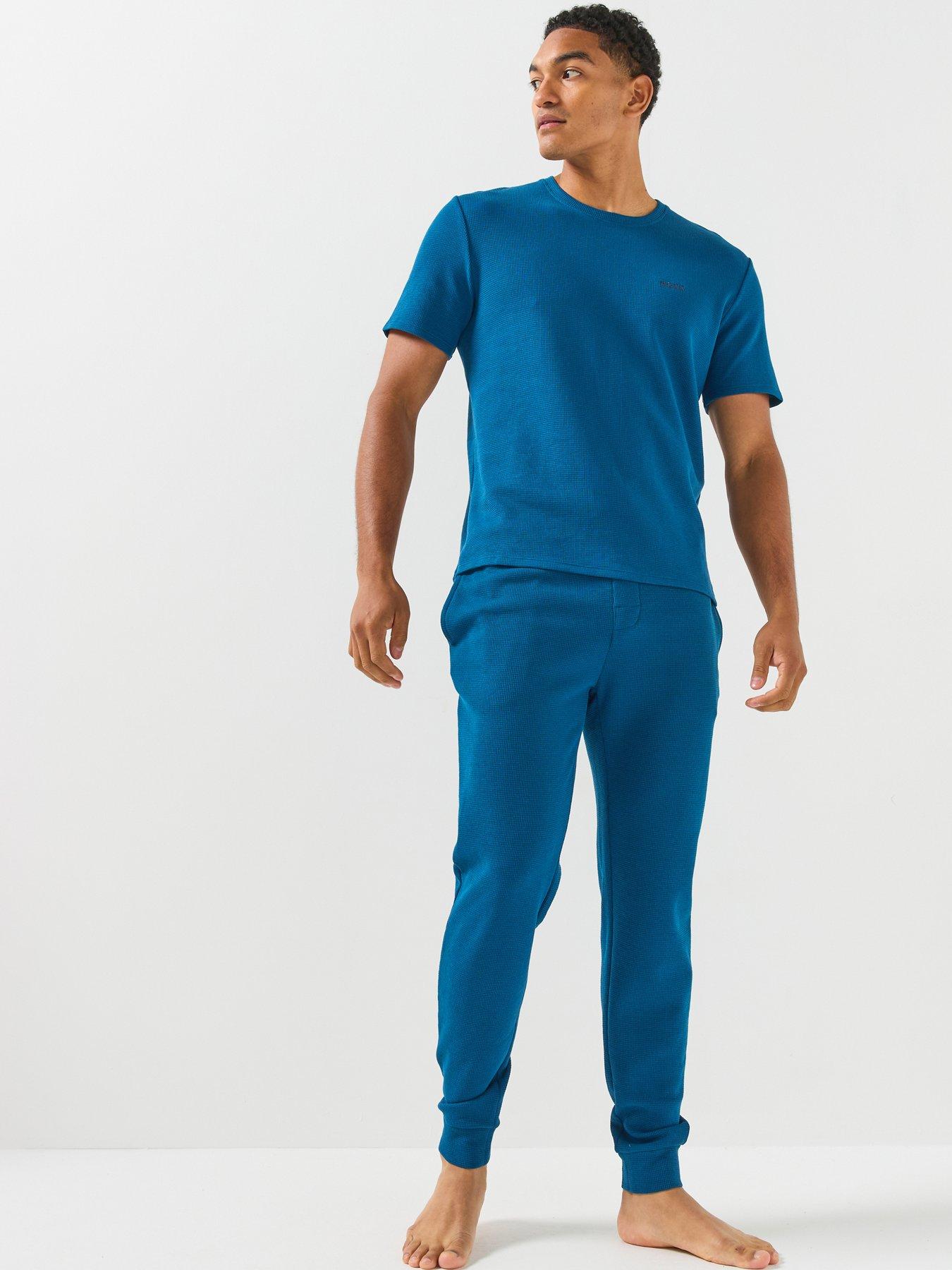 Image 3 of 5 of BOSS Waffle Cuffed Loungewear Pants - Blue