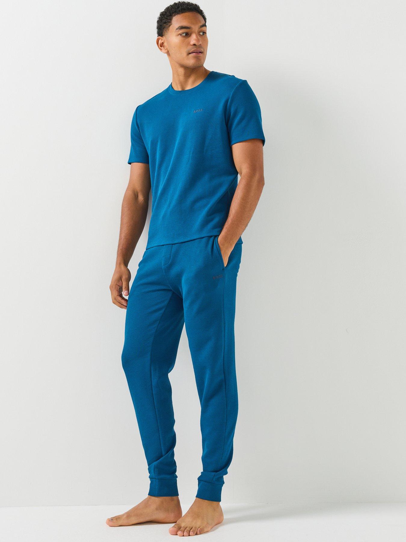 Image 4 of 5 of BOSS Waffle Cuffed Loungewear Pants - Blue
