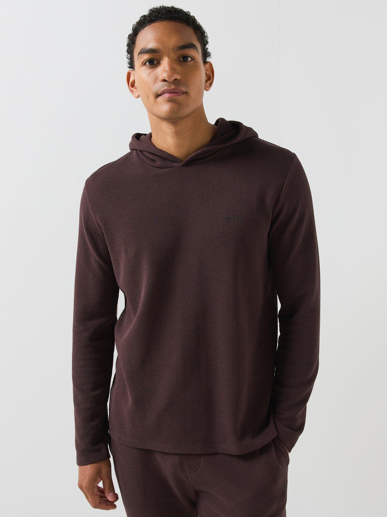 Image 1 of 6 of BOSS Regular Fit Waffle Loungewear Hoodie - Brown
