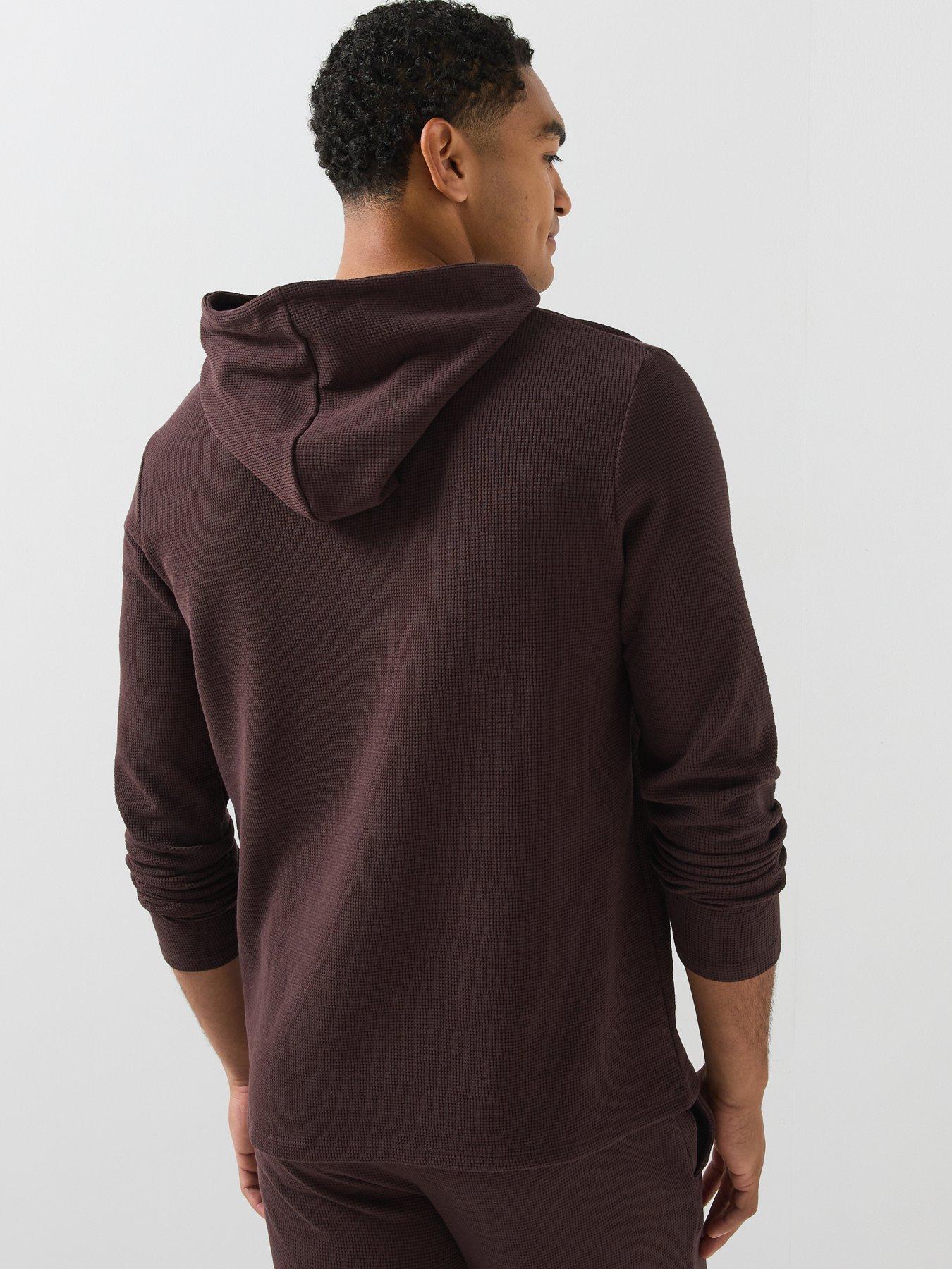 Image 2 of 6 of BOSS Regular Fit Waffle Loungewear Hoodie - Brown