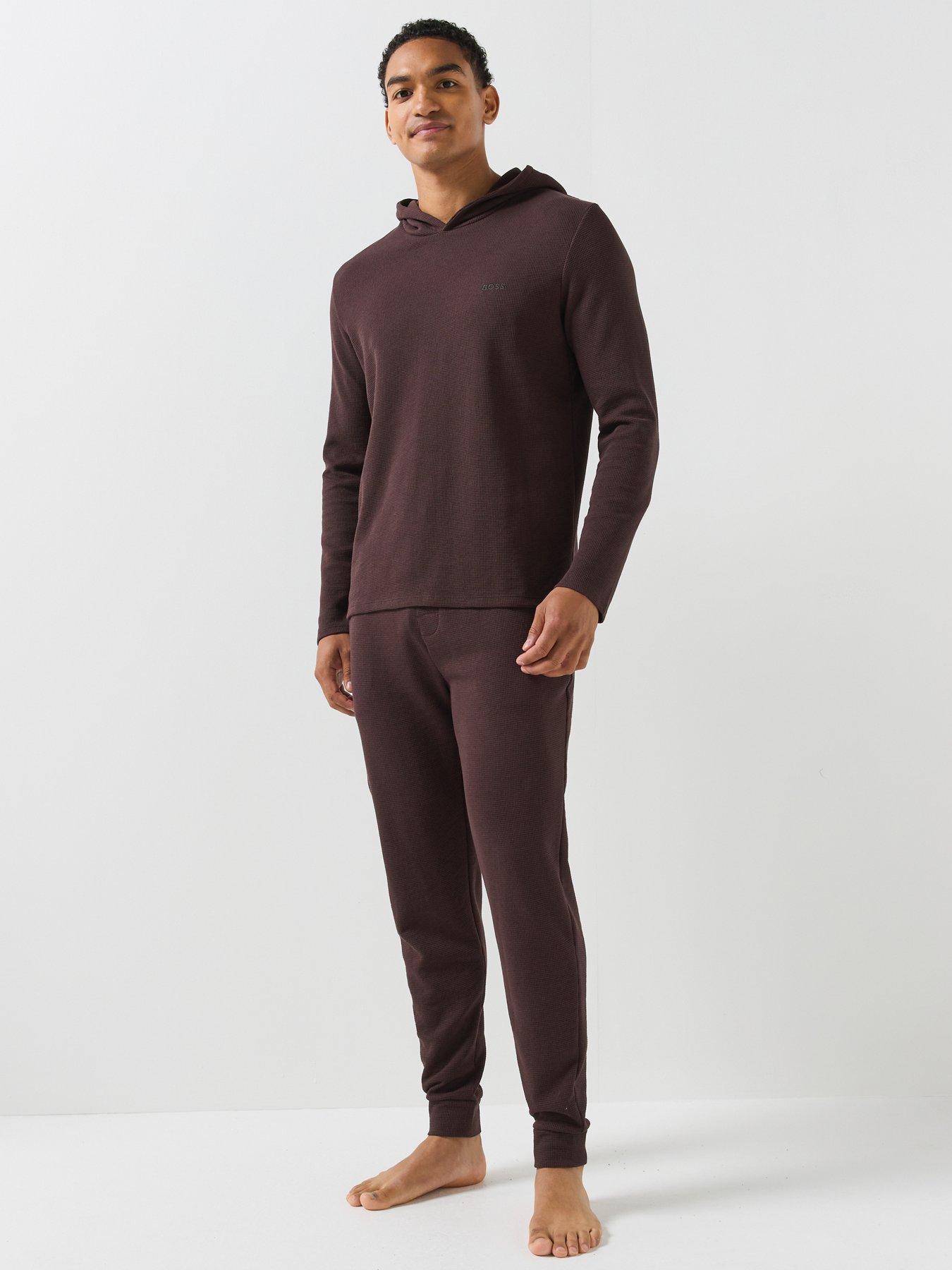 Image 3 of 6 of BOSS Regular Fit Waffle Loungewear Hoodie - Brown