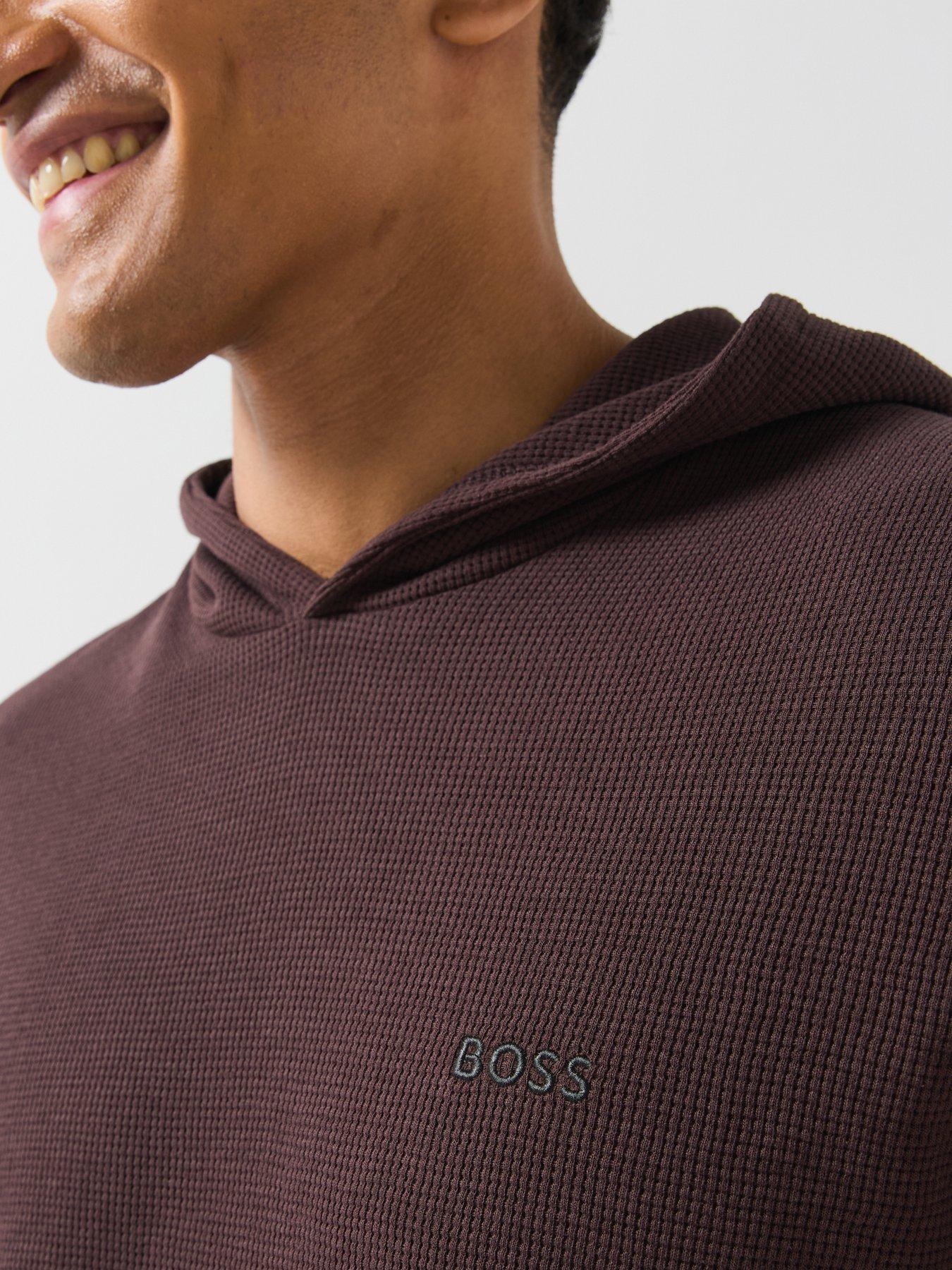 Image 4 of 6 of BOSS Regular Fit Waffle Loungewear Hoodie - Brown