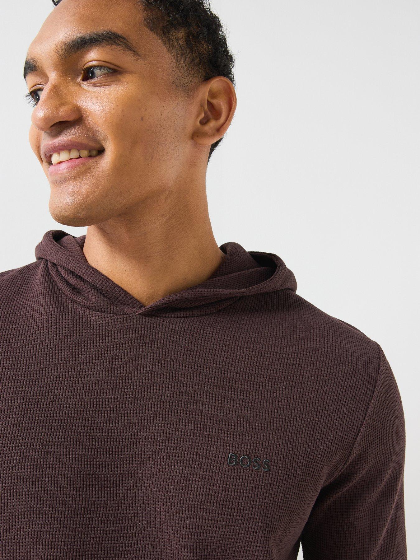 Image 6 of 6 of BOSS Regular Fit Waffle Loungewear Hoodie - Brown