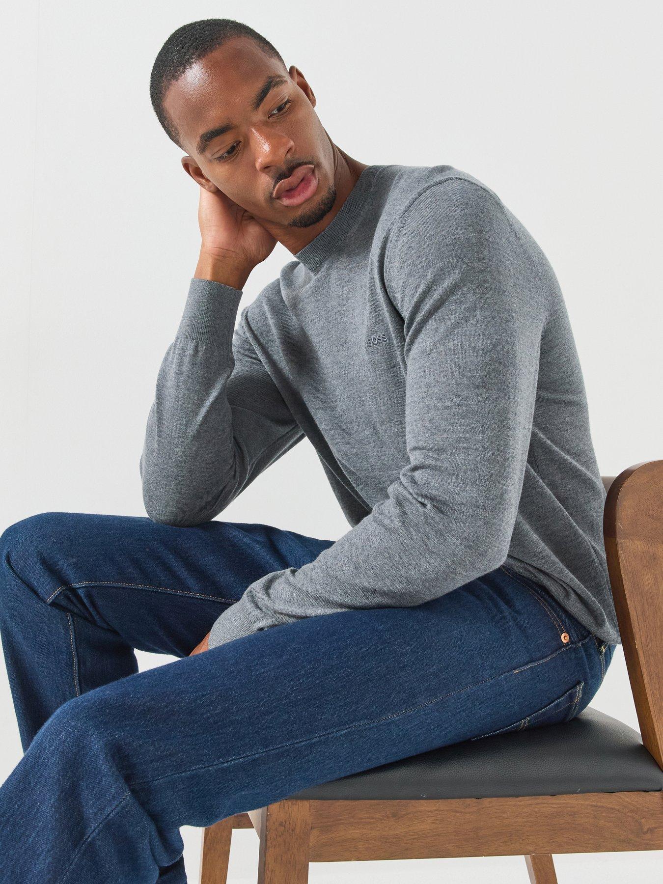 BOSS Men's Fine Knit Crew Neck Jumper - Grey