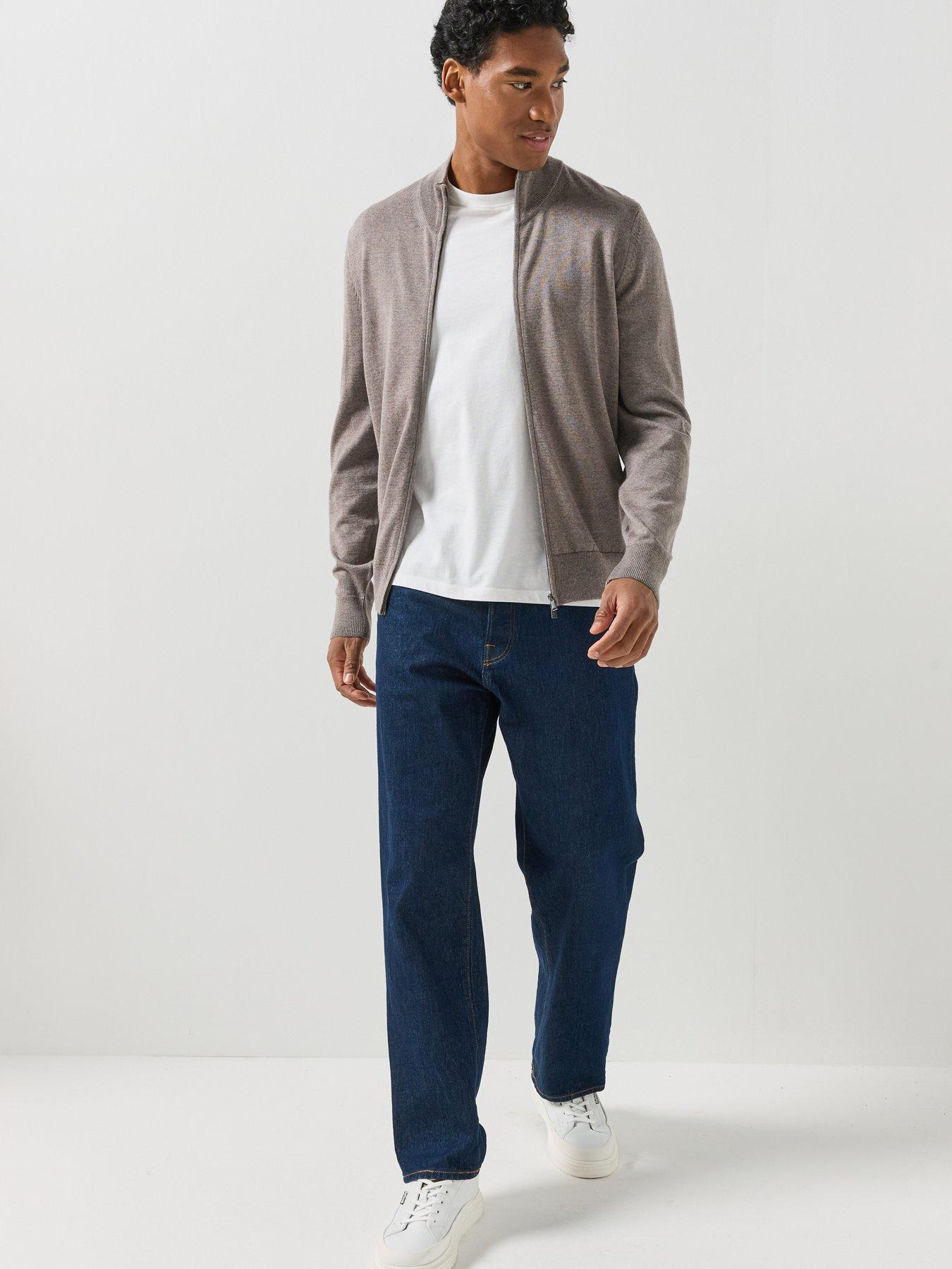 Image 3 of 6 of BOSS Mens H-Balonso Full-Zip Virgin Wool Knitted Jumper - Brown