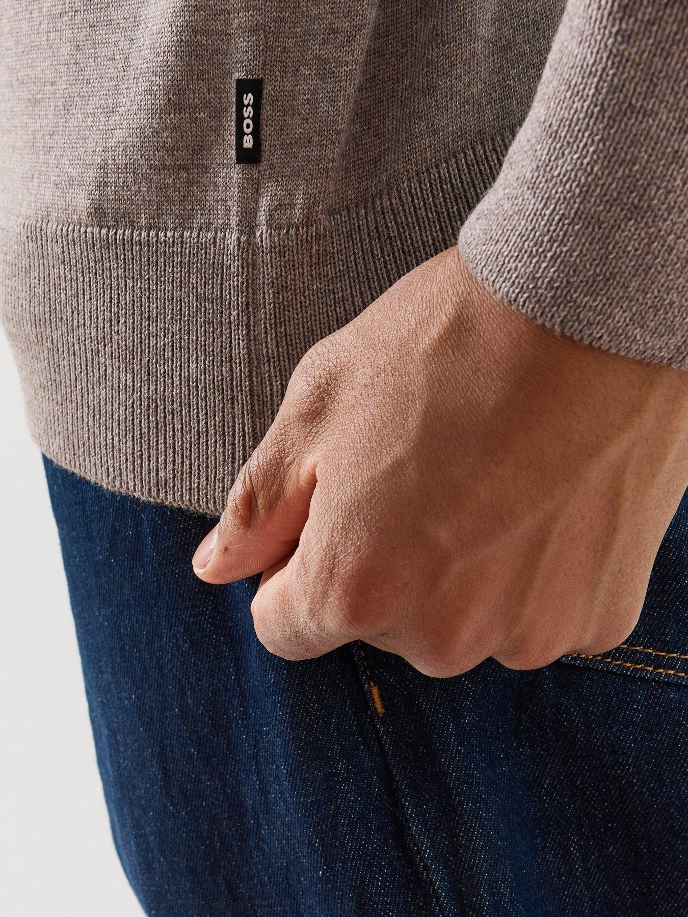 Image 5 of 6 of BOSS Mens H-Balonso Full-Zip Virgin Wool Knitted Jumper - Brown