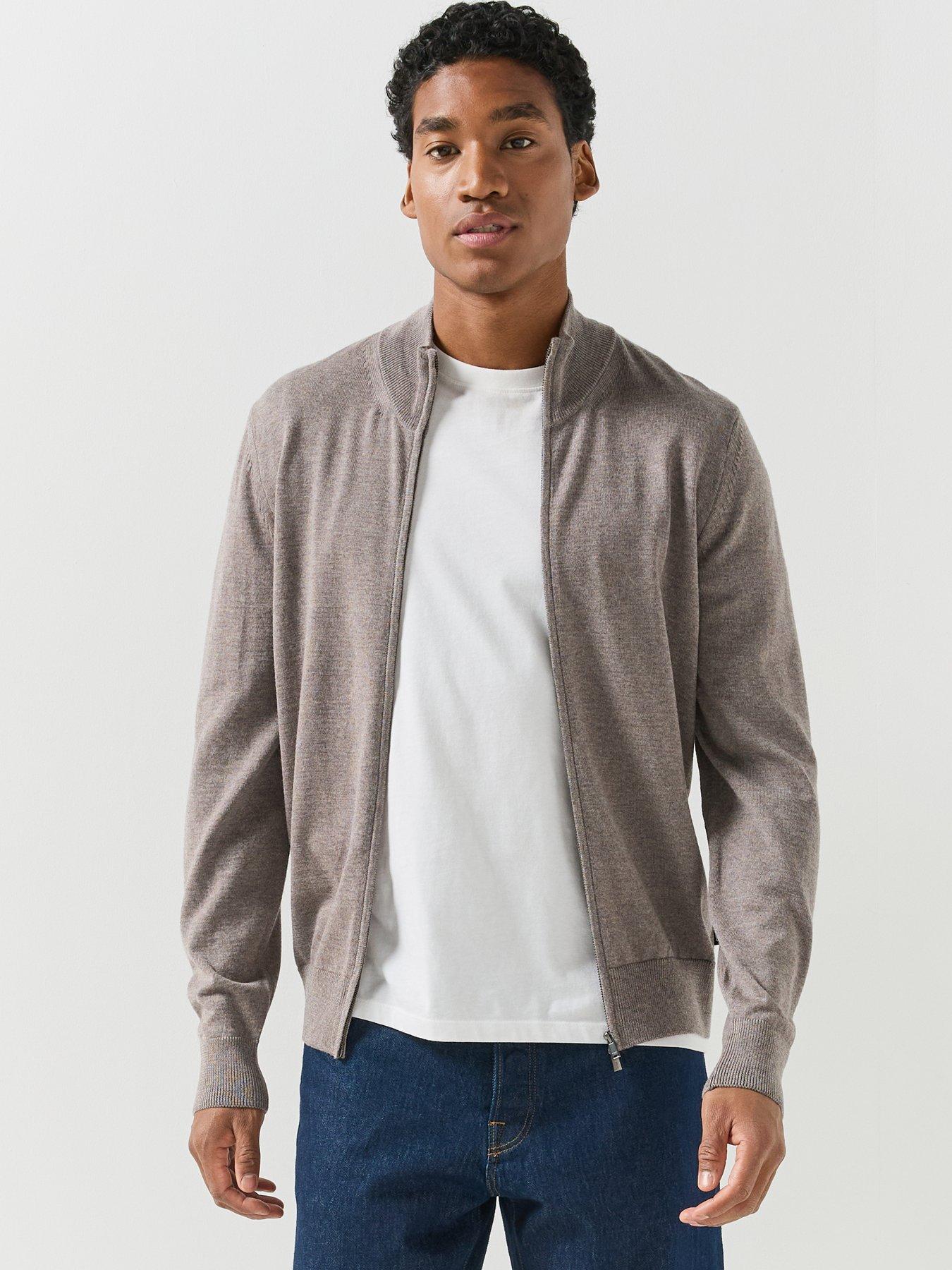 Image 6 of 6 of BOSS Mens H-Balonso Full-Zip Virgin Wool Knitted Jumper - Brown