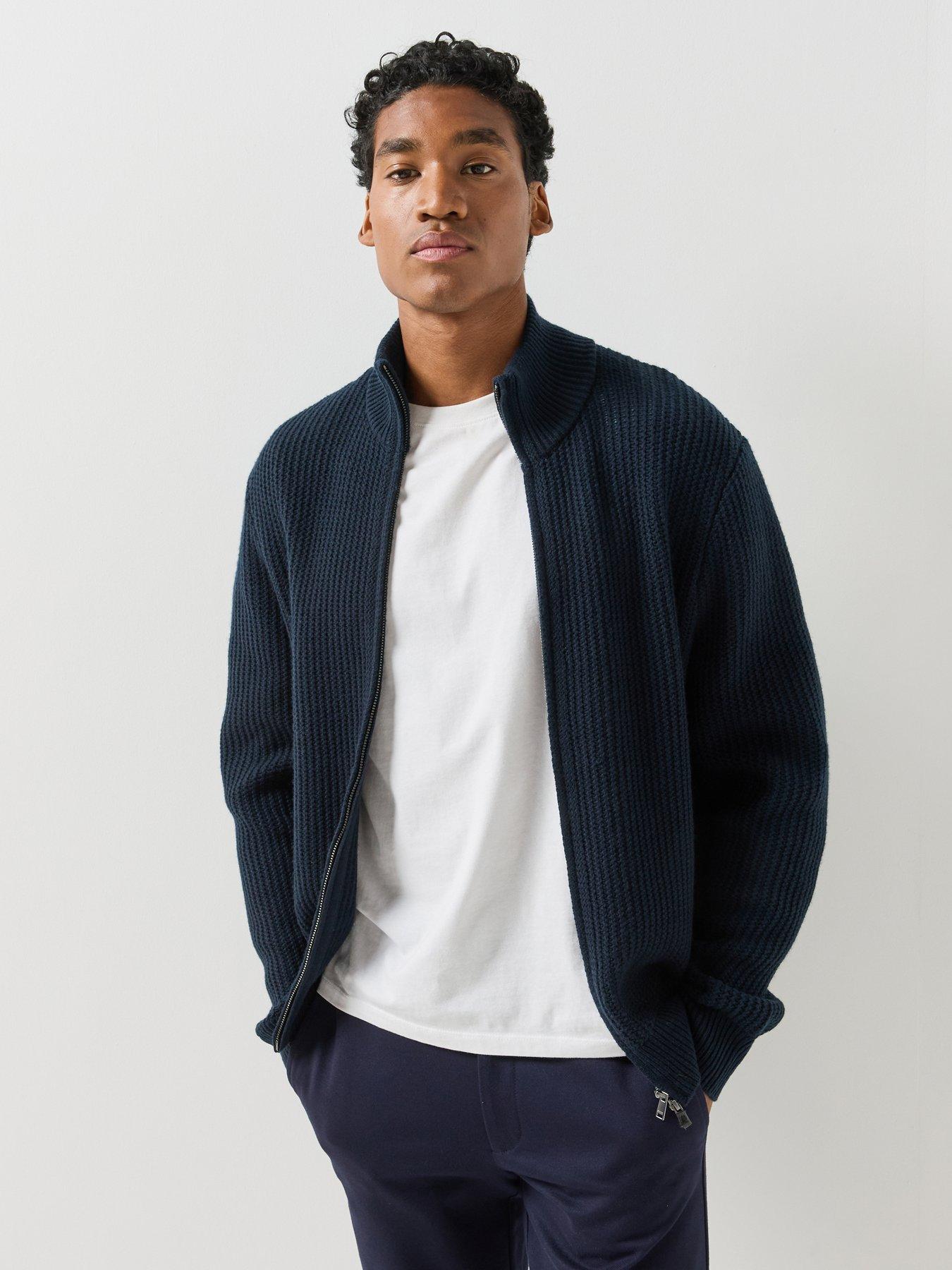 Image 1 of 6 of BOSS Mens H-Fiocco Zip Through Knitted Cardigan - Navy