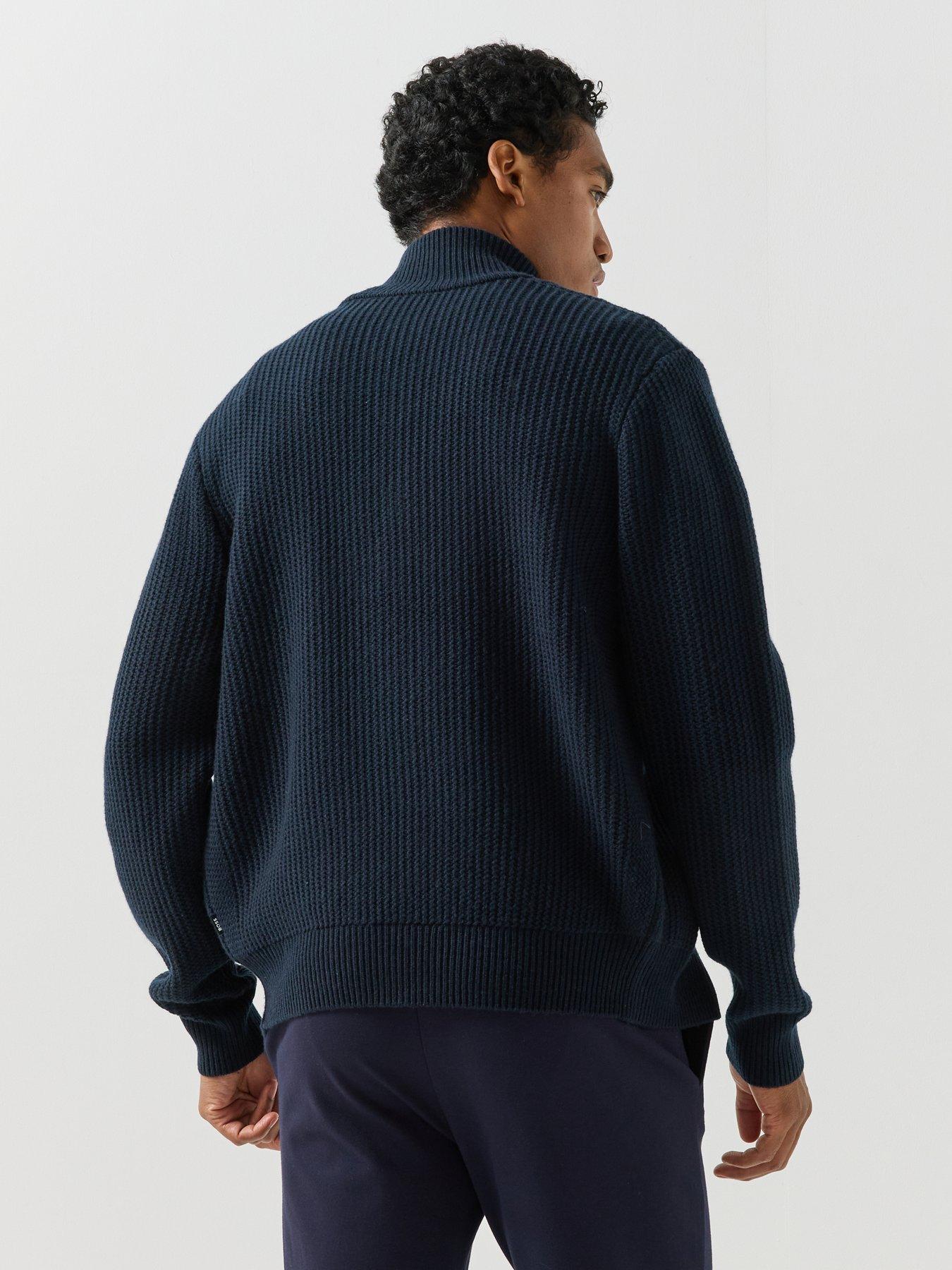 Image 2 of 6 of BOSS Mens H-Fiocco Zip Through Knitted Cardigan - Navy