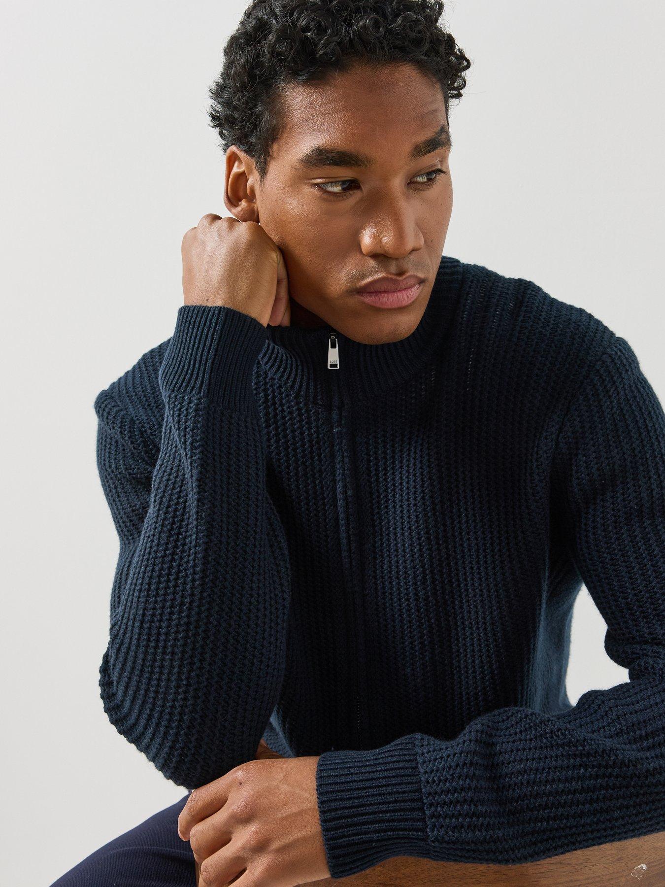 Image 4 of 6 of BOSS Mens H-Fiocco Zip Through Knitted Cardigan - Navy