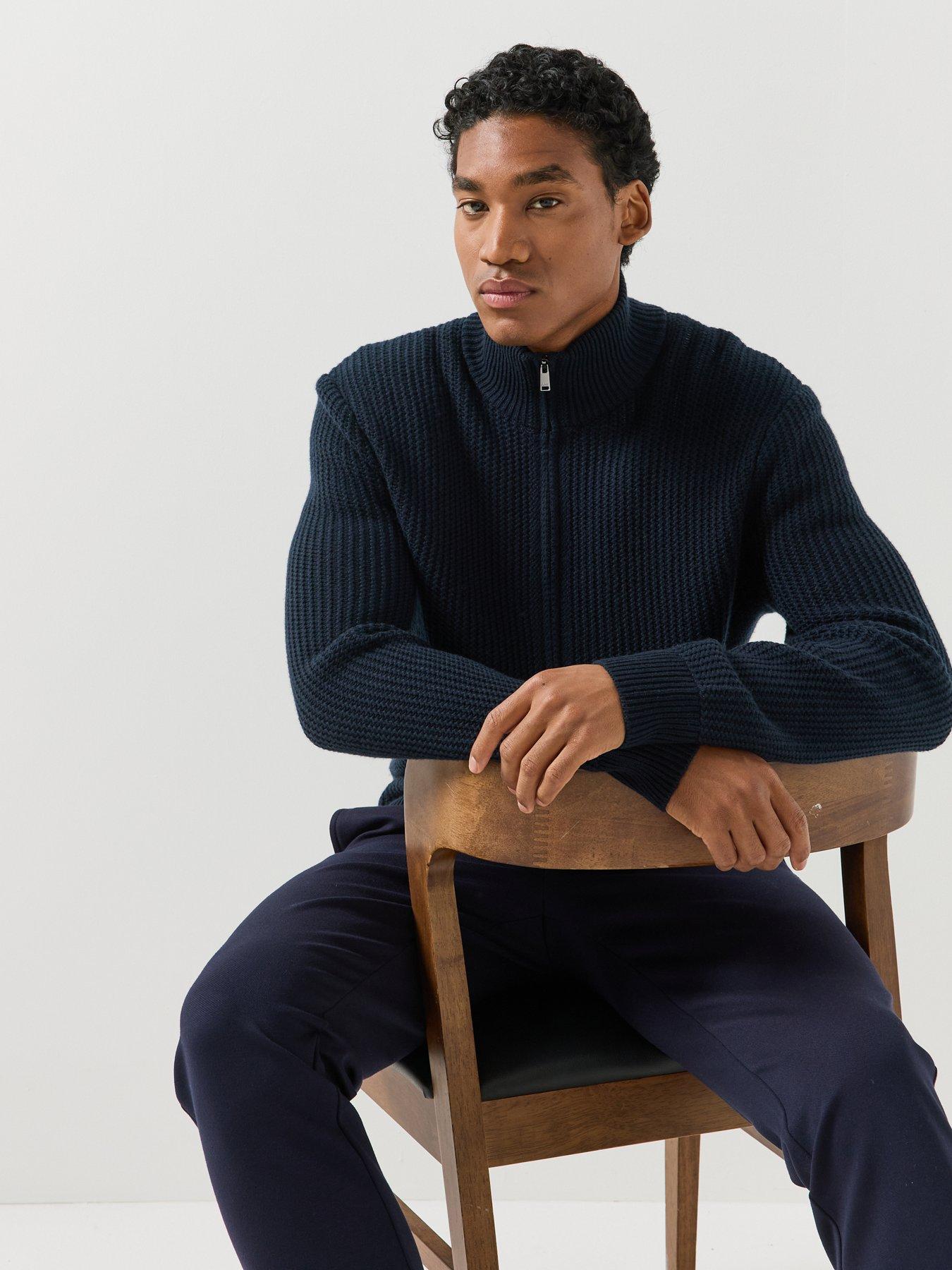 Image 5 of 6 of BOSS Mens H-Fiocco Zip Through Knitted Cardigan - Navy
