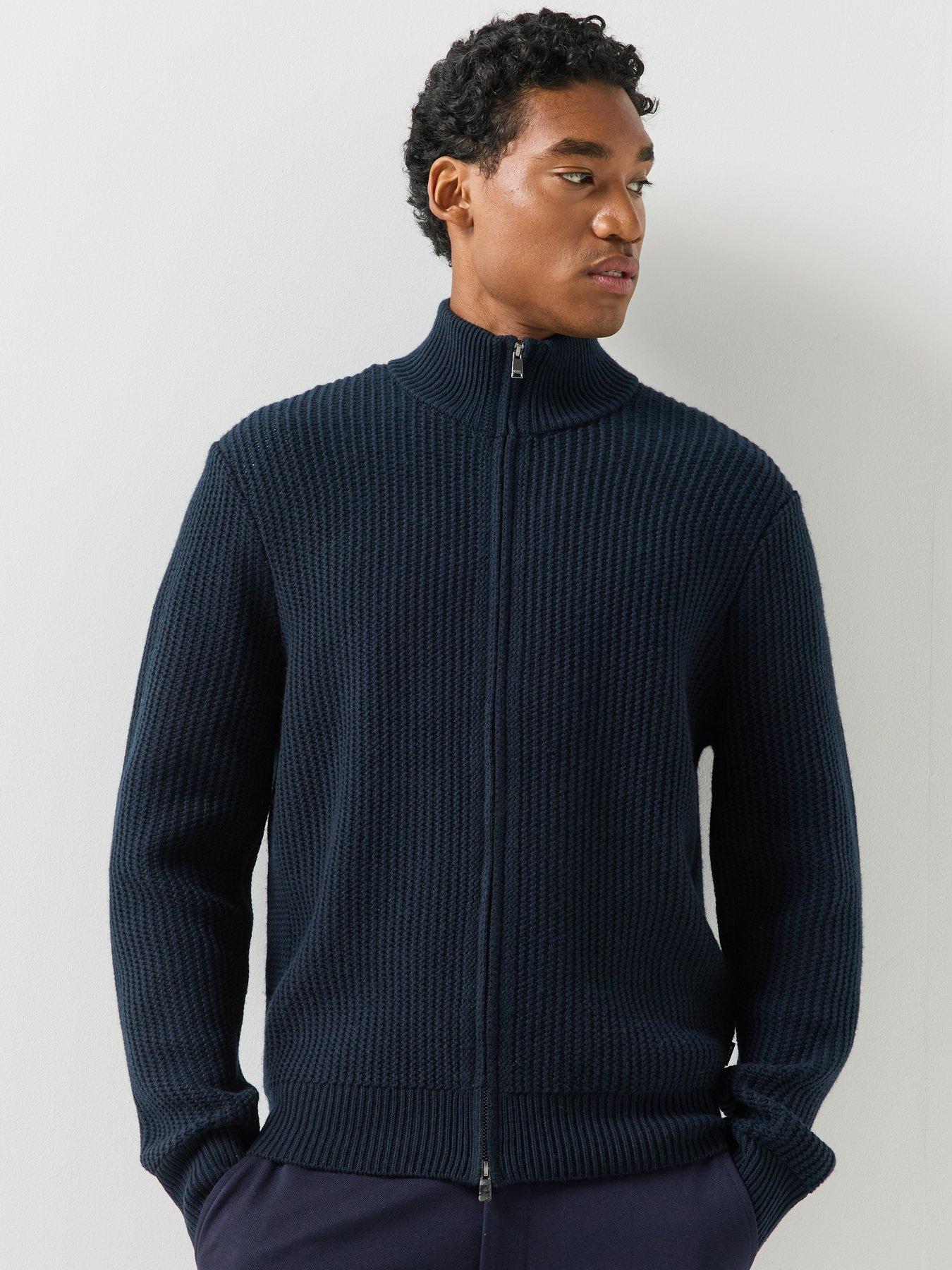 Image 6 of 6 of BOSS Mens H-Fiocco Zip Through Knitted Cardigan - Navy