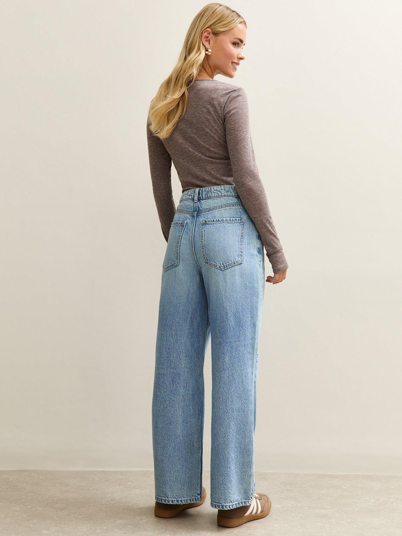 Image 2 of 4 of New Look Petite Adalae High Waisted Wide Leg Jeans - Blue