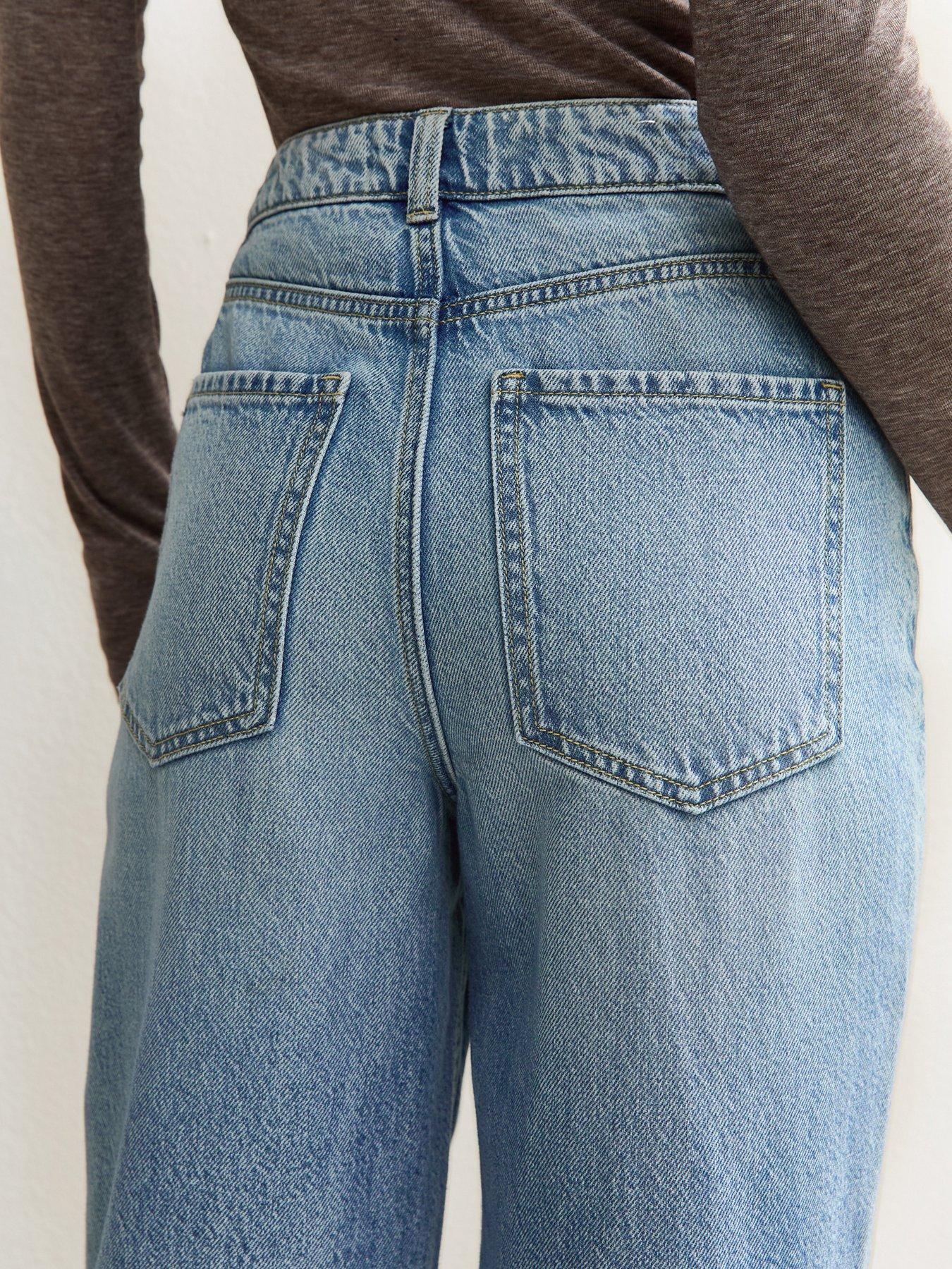 Image 4 of 4 of New Look Petite Adalae High Waisted Wide Leg Jeans - Blue